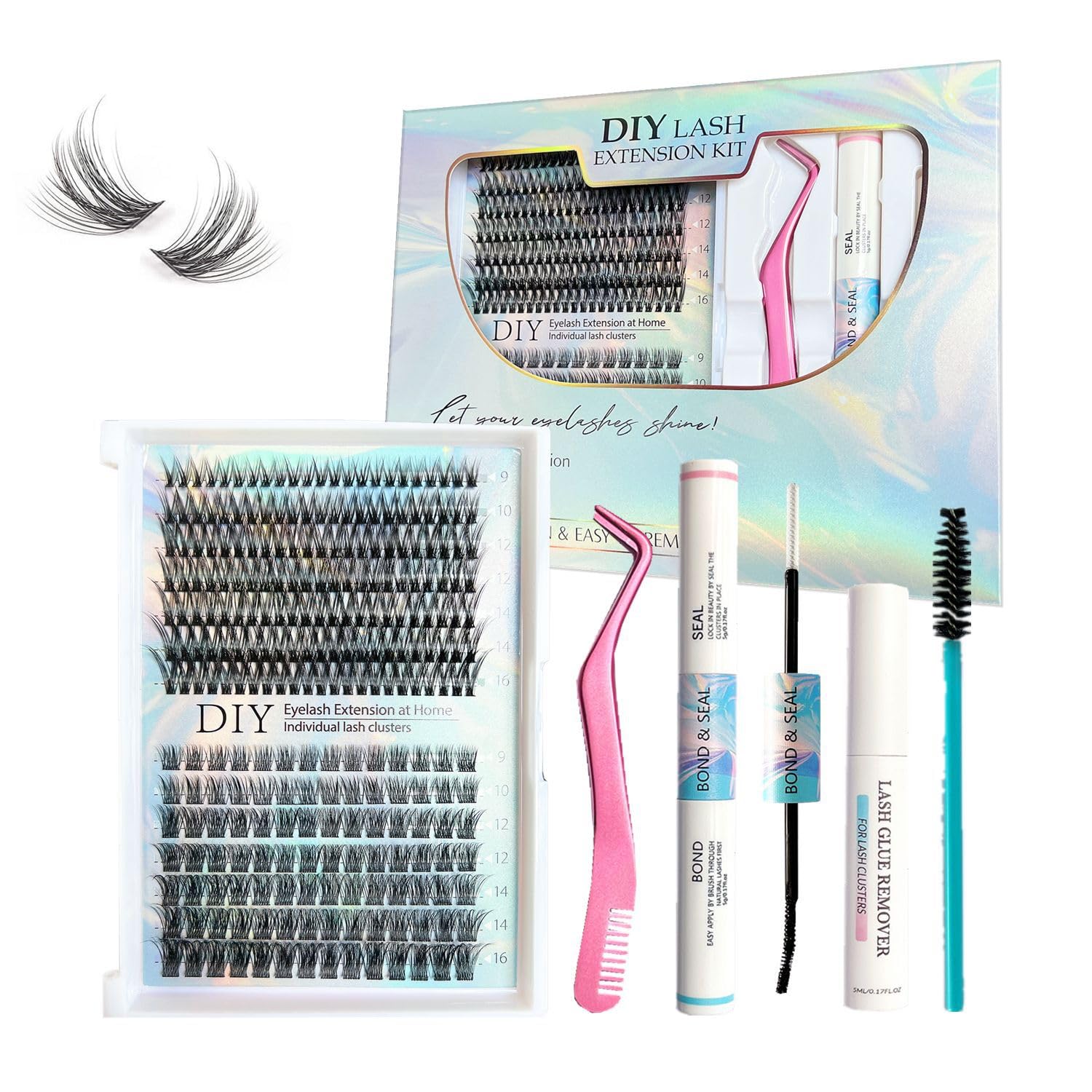 WUWUSU Extensiones de pestañas 120 mechones DIY Lash Extension Set de pestañas individuales con pegamento para pestañas y pinzas para principiantes extensión de pestañas en casa individual