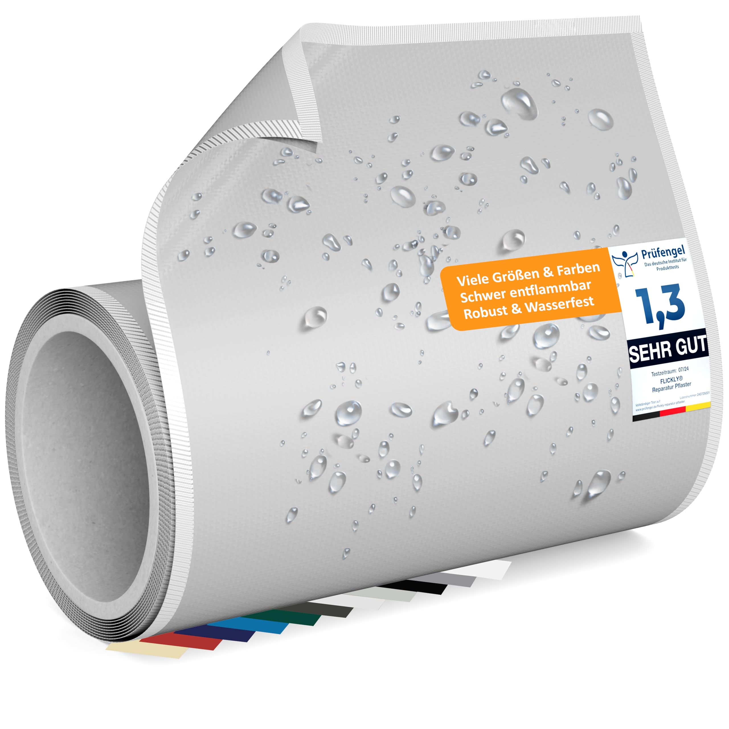 Parches de reparación autoadhesivos | para camiones, remolques, tiendas, toldos, campings, toldos, piscinas | disponibles en muchos colores | 2,5 m x 200 mm | Gris Luminoso (RAL 7035)