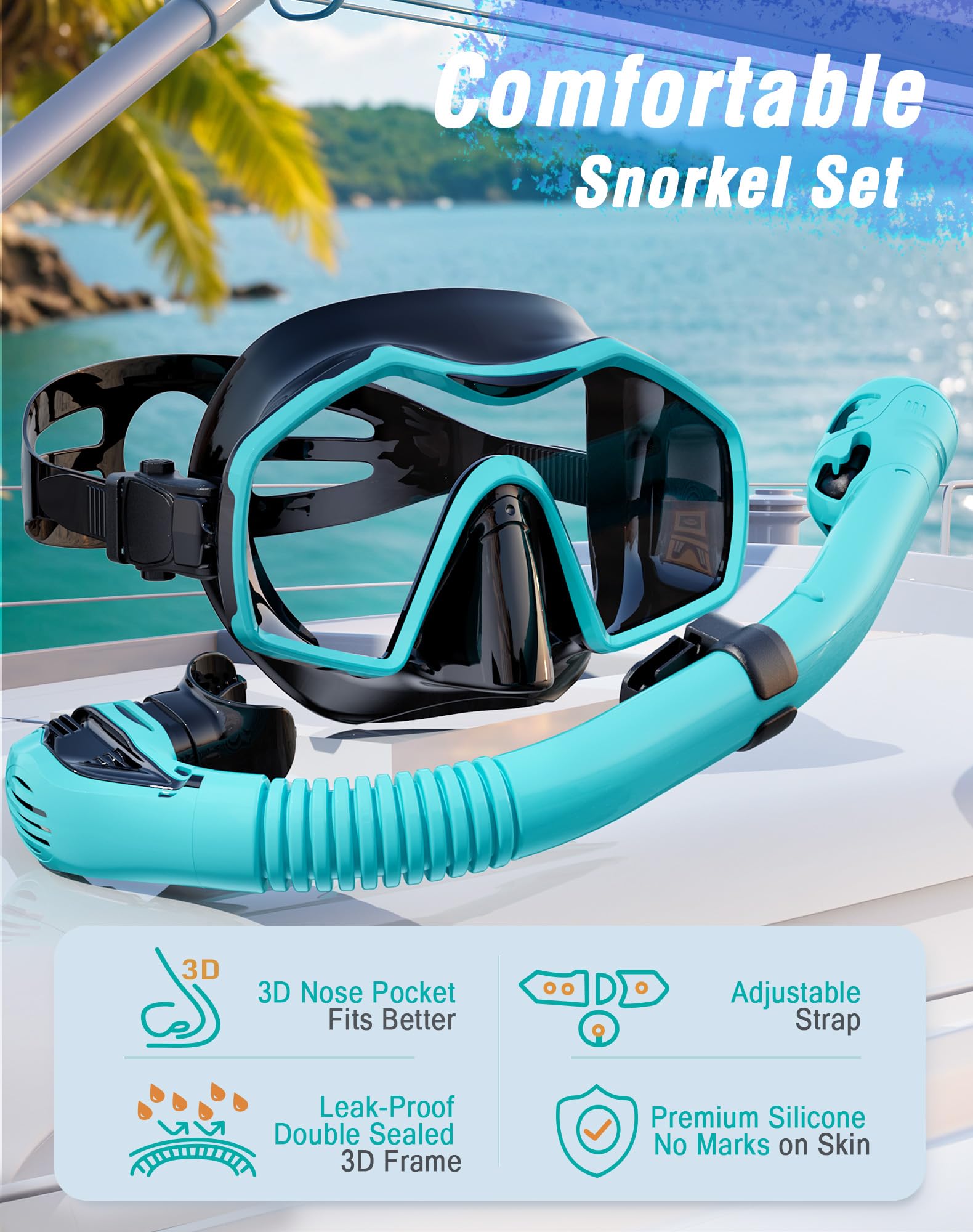 Skarif Snorkeling Gear for Adults, Dry Top Snorkel Mask Adult 2 Packs, Snorkel Set with 180°Panoramic Wide View, Anti-Fog Scuba Diving Mask for Snorkeling Swimming Travel