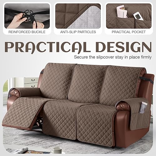Miniatura 3 de KinCam Fundas de sofá reclinable 100% impermeables, antideslizantes para sofá reclinable de 3 plazas, protector de muebles con correas elásticas