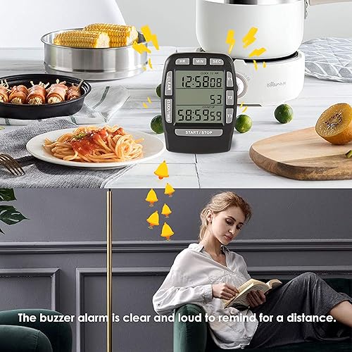 Miniatura 7 de Runleader RL-KT001 - Temporizador digital con LCD grande de 3 canales, temporizador de cocina, temporizador de cuenta regresiva (negro)