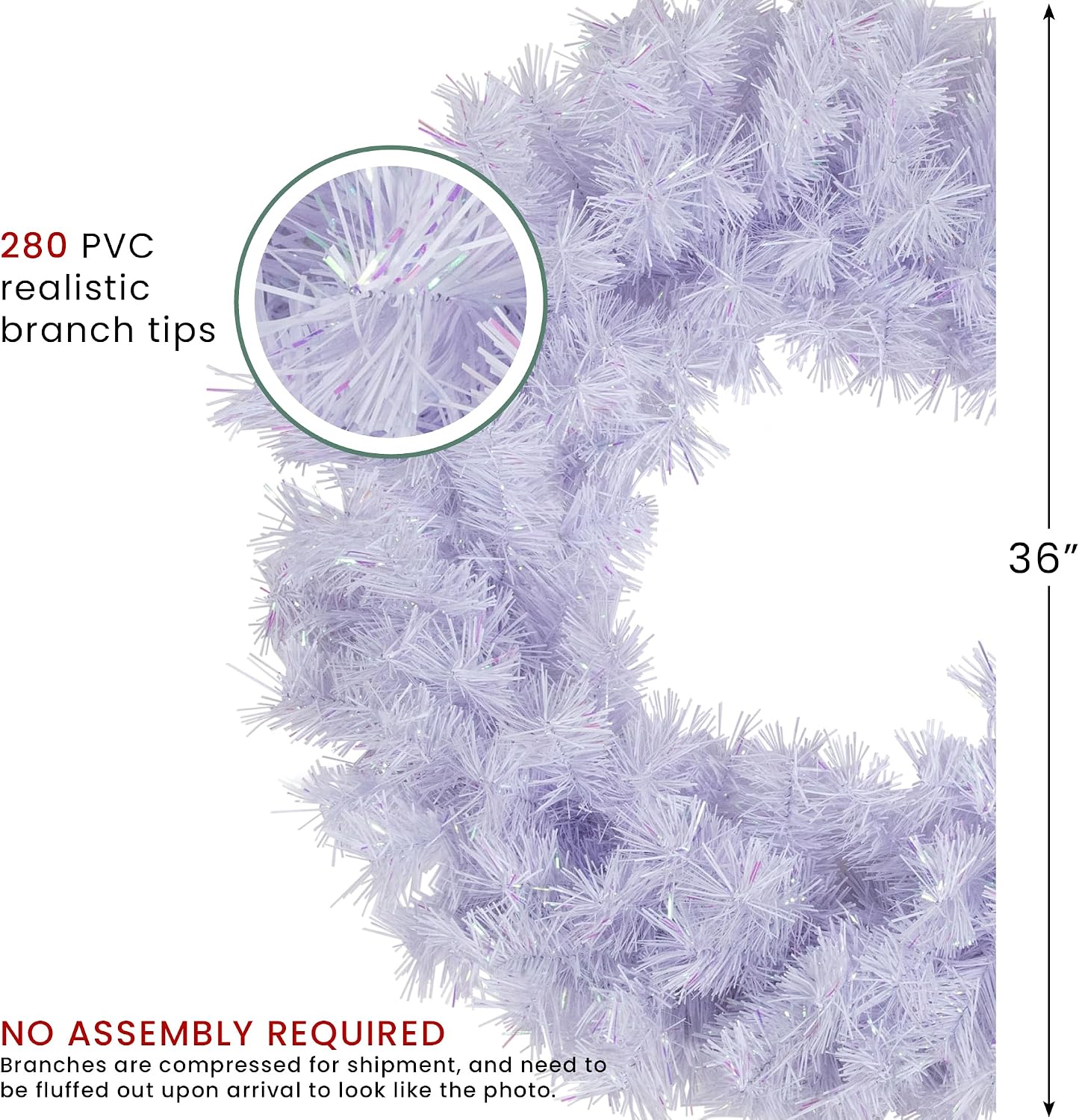 ICY White Spruce Artificial Christmas Wreath - 36-Inch Unlit