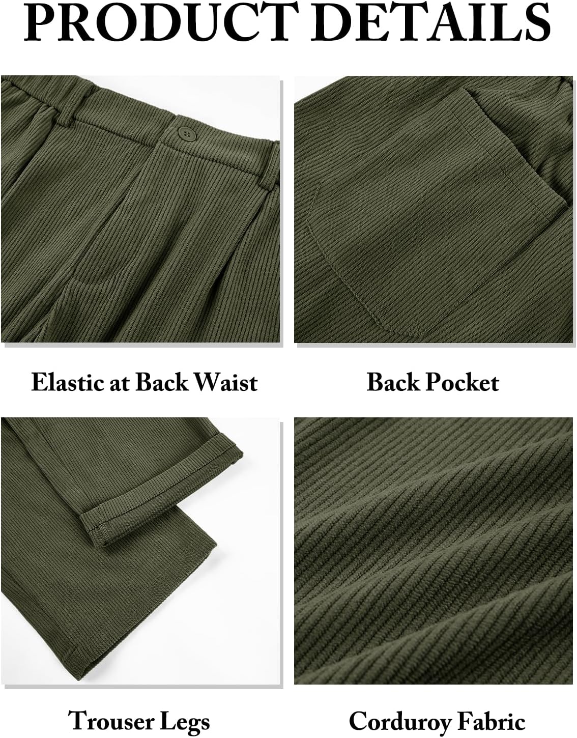 Runcati Mens Corduroy Pants Elastic Waist Straight Leg Casual Pleated Pants with Pockets - Image 5