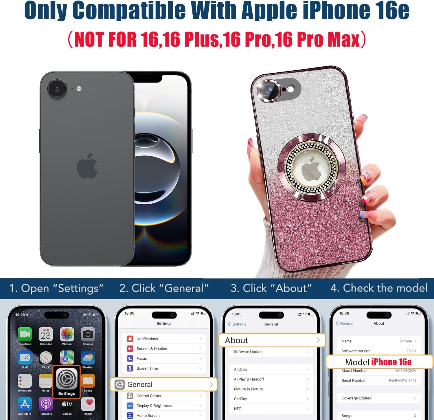 Misscase for iPhone 16e Magnetic Glitter Case Compatible with MagSafe,Full Protection Slim Shockproof Anti-Scratch Case with Camera Lens Protector Logo View Dust-Proof Cover for Women Pink - Image 3