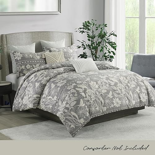 Miniatura 8 de Uniclinens Juego de funda de edredón de flores tamaño Queen, 100% algodón, color beige, con cierre de cremallera y 8 lazos, 3 piezas, incluye 1