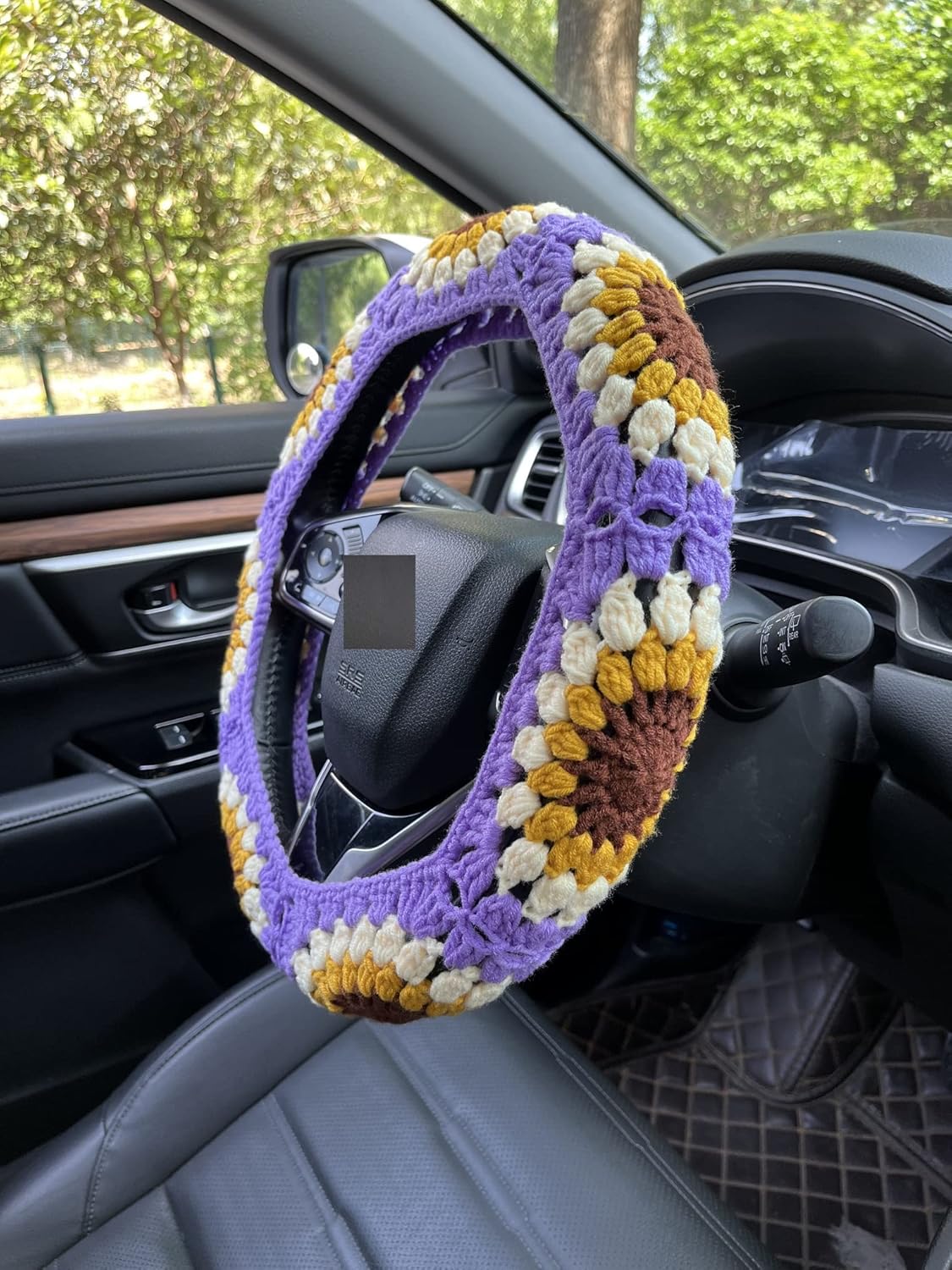 Handmade Crochet Sunflower Car Steering Wheel Covers Purple Color Universal 14-15 inch for Women/Men (Steering Wheel Cover)