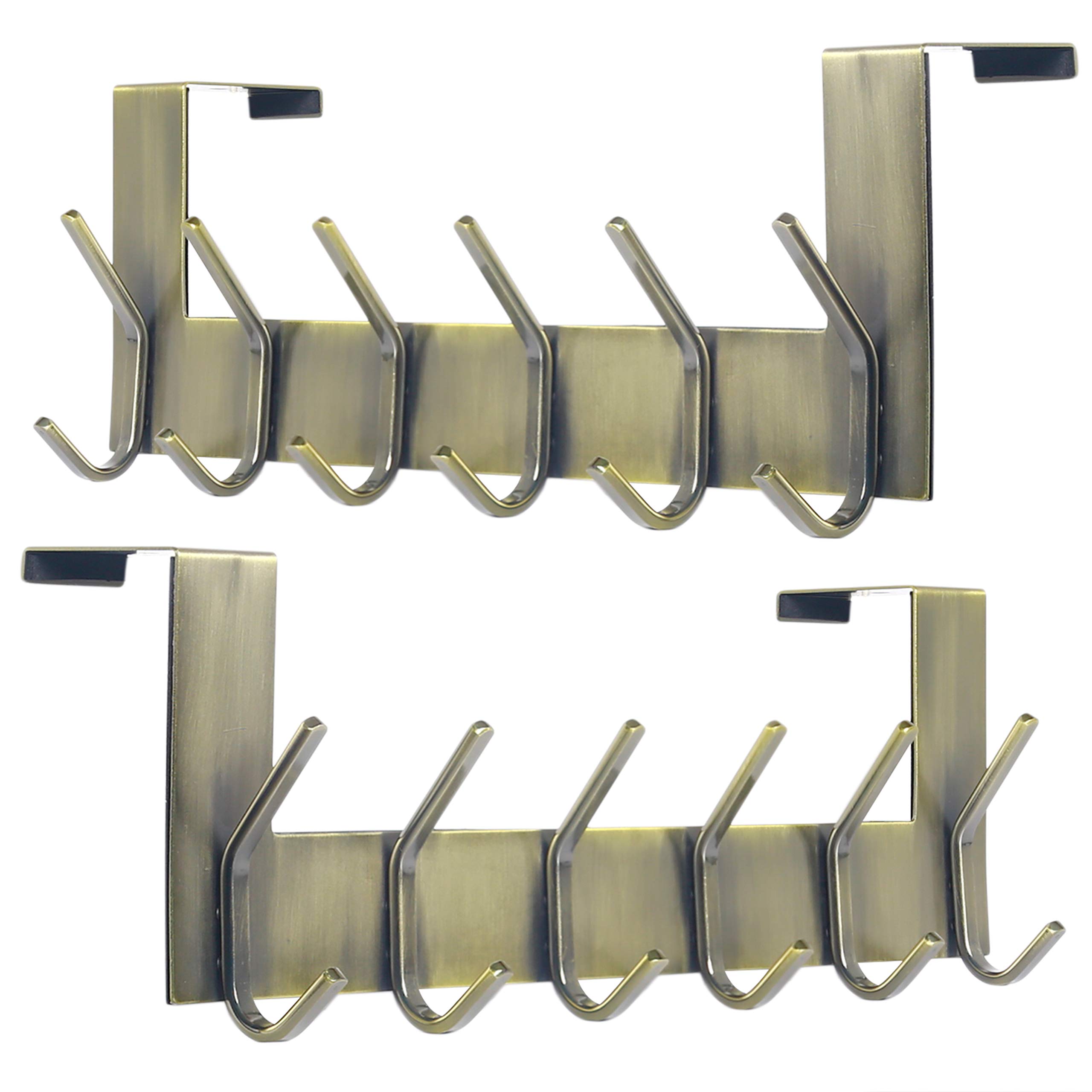 Dseap Bronze Over The Door Hook Hanger - 6 Hooks Over Door Coat Rack For Hanging Clothes Hat Towel, 2 Packs