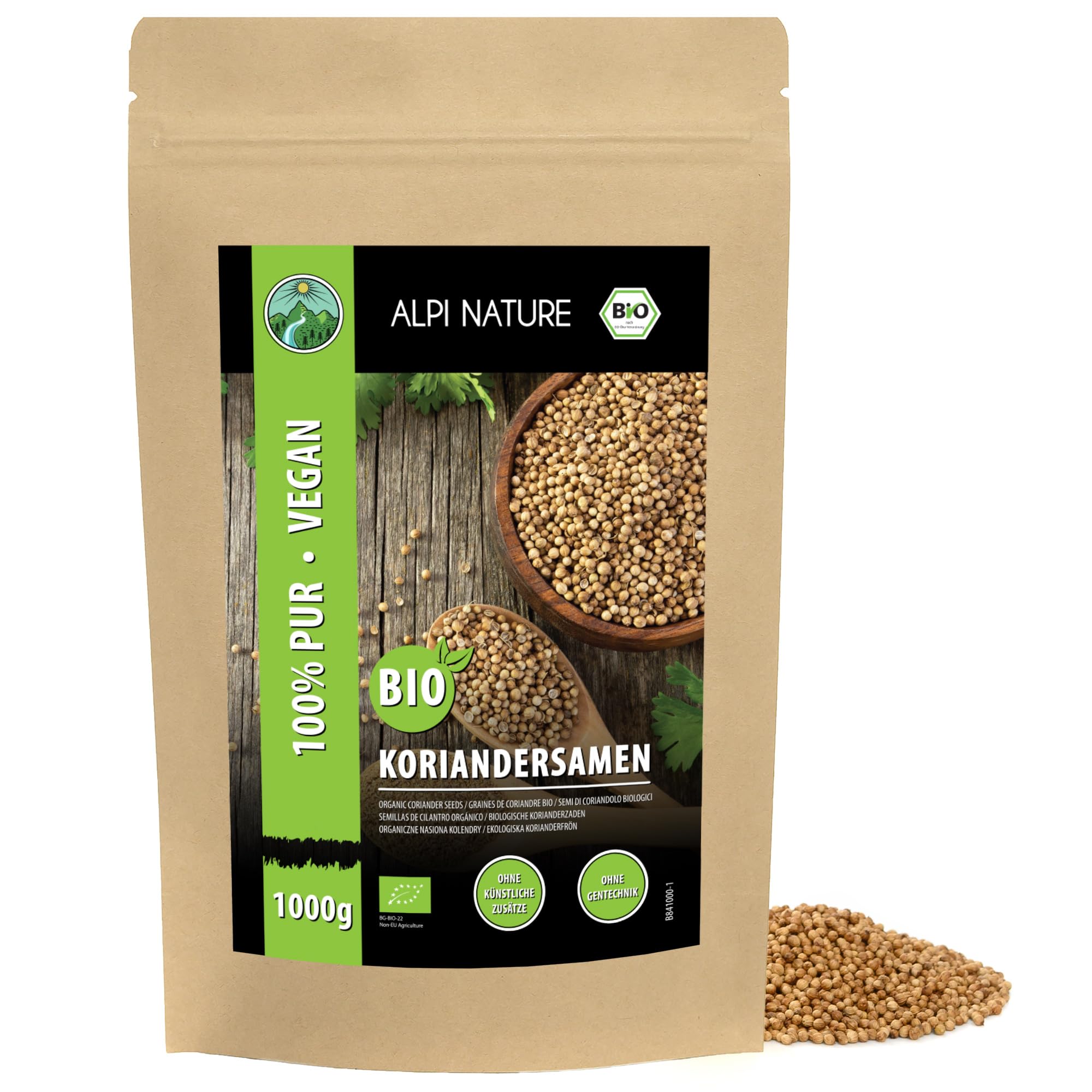 Alpi Nature Coriandre Graine BIO 1kg, Graines de Coriandre Entières pour la Cuisine et les Mélanges d'Épices