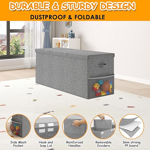 Miniatura 5 de Caja de Juguetes Extra Grande con Tapa, Organizador de Almacenamiento de Juguetes para Niños y Niñas, Cesta Grande de Juguetes Caja de Extra Grande