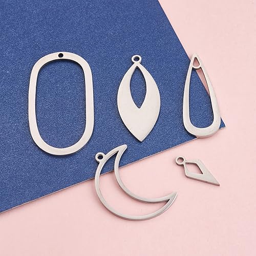 Miniatura 5 de FASHEWELRY 20 dijes de bisel de acero inoxidable con parte trasera abierta, marco hueco, rombo ovalado, biseles abiertos para hacer joyas de flores