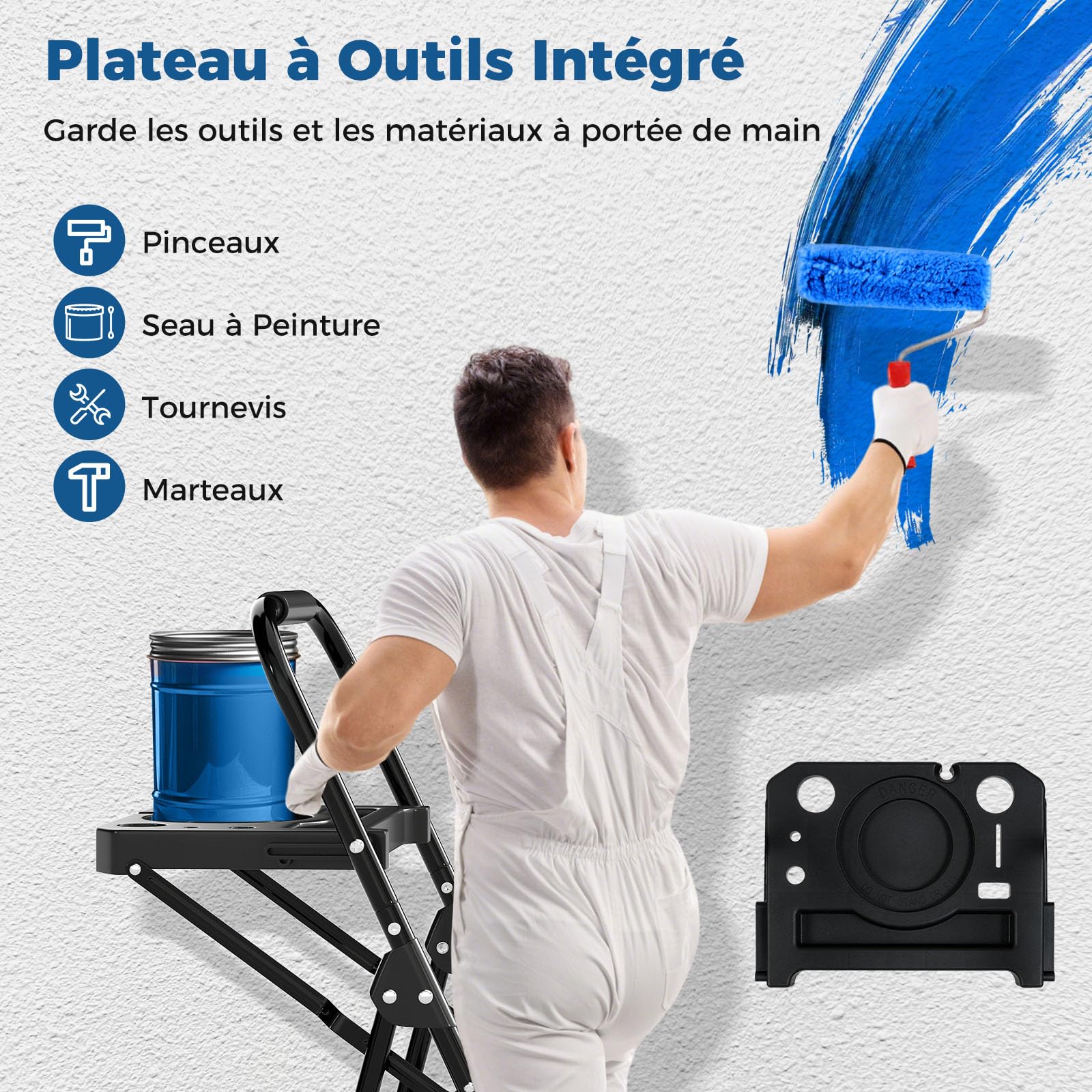COSTWAY Escabeau Métallique 4 Marches avec Plateau Porte-Outils, Échelle Pliante avec Pédales Larges Antidérapantes Patins, Échelle Portable Multifonction pour Maison Cuisine Bureau