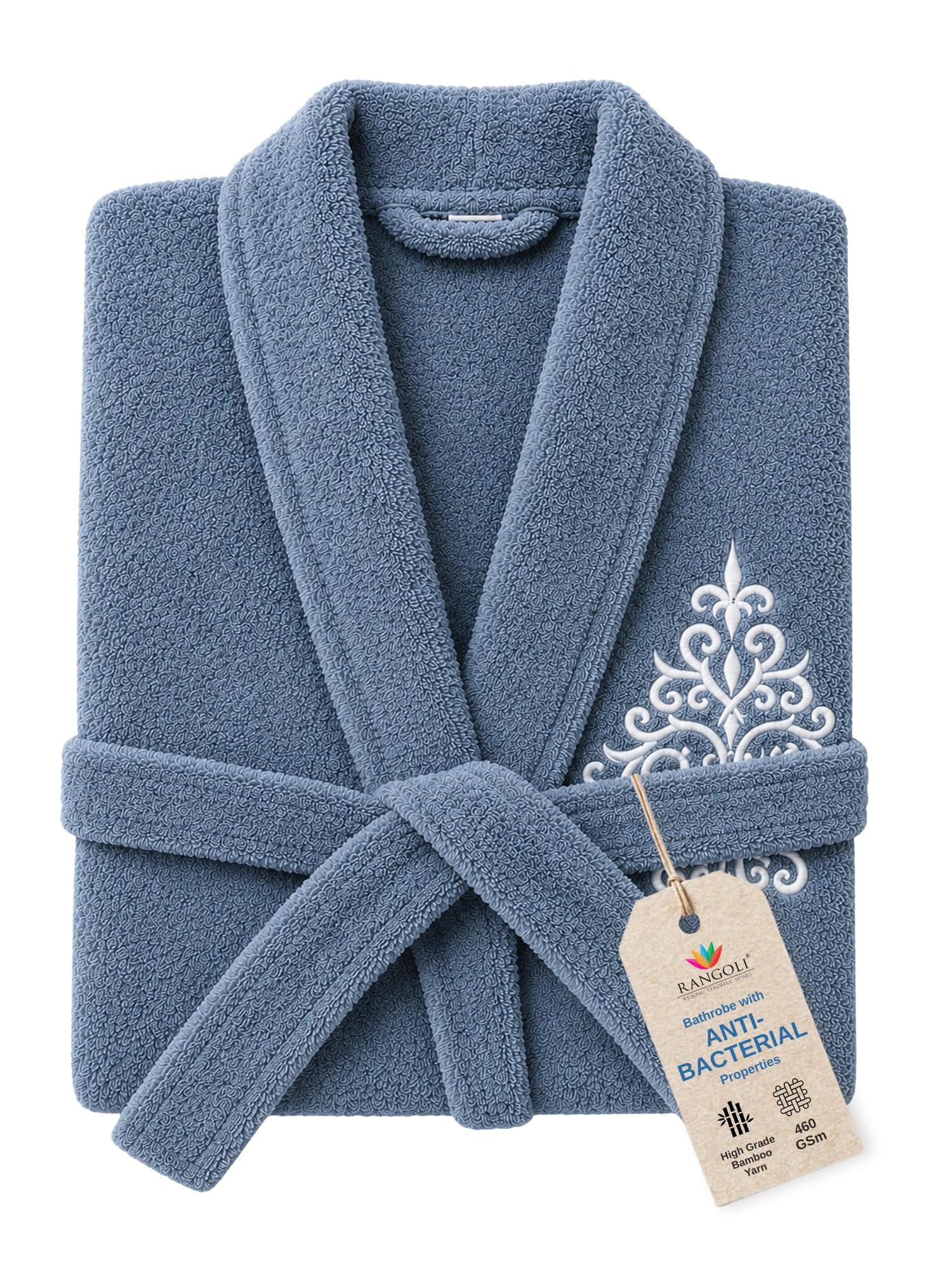 RANGOLI Royal Bamboo Luxury Bathrobe for Women 460 GSM Knee Length Soft Lightweight Highly Absorbent Bathrobe with Pockets Half Sleeve Bath Gown (Blue)-image-27