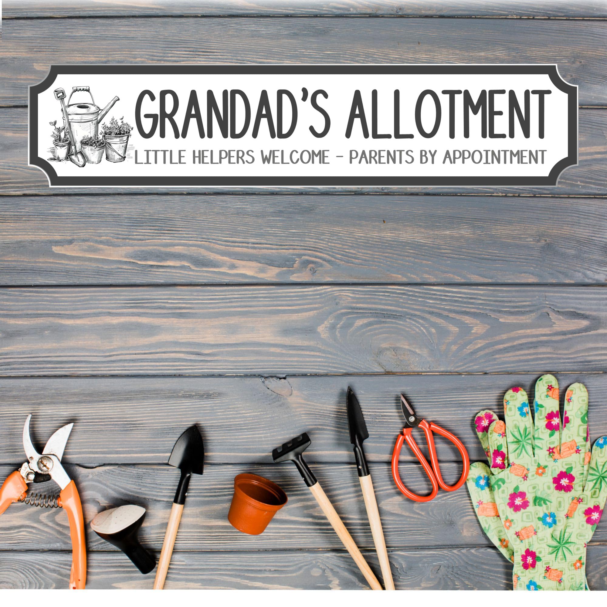 Grandad's Allotment Personalised MDF Wood or Acrylic Street Sign Plaque - Custom Gift for Grandads, Gardeners, Allotment, Shed Decor (Grey Frame, Acrylic - Extra Large 590mm x 130mm)