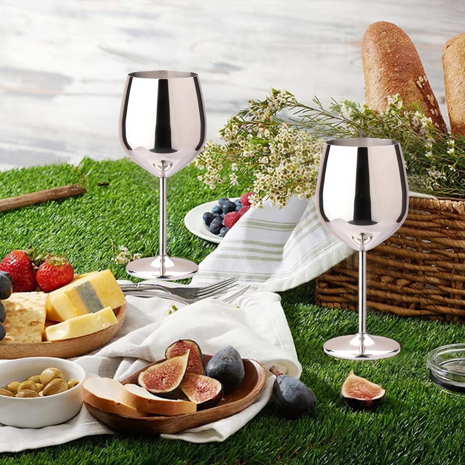 TJ Juego de 2 copas de vino de acero inoxidable, copas de vino irrompibles de 17 onzas, accesorios de vino, copas de vino para exteriores, viajes, inauguración de la casa, San Valentín, aniversario