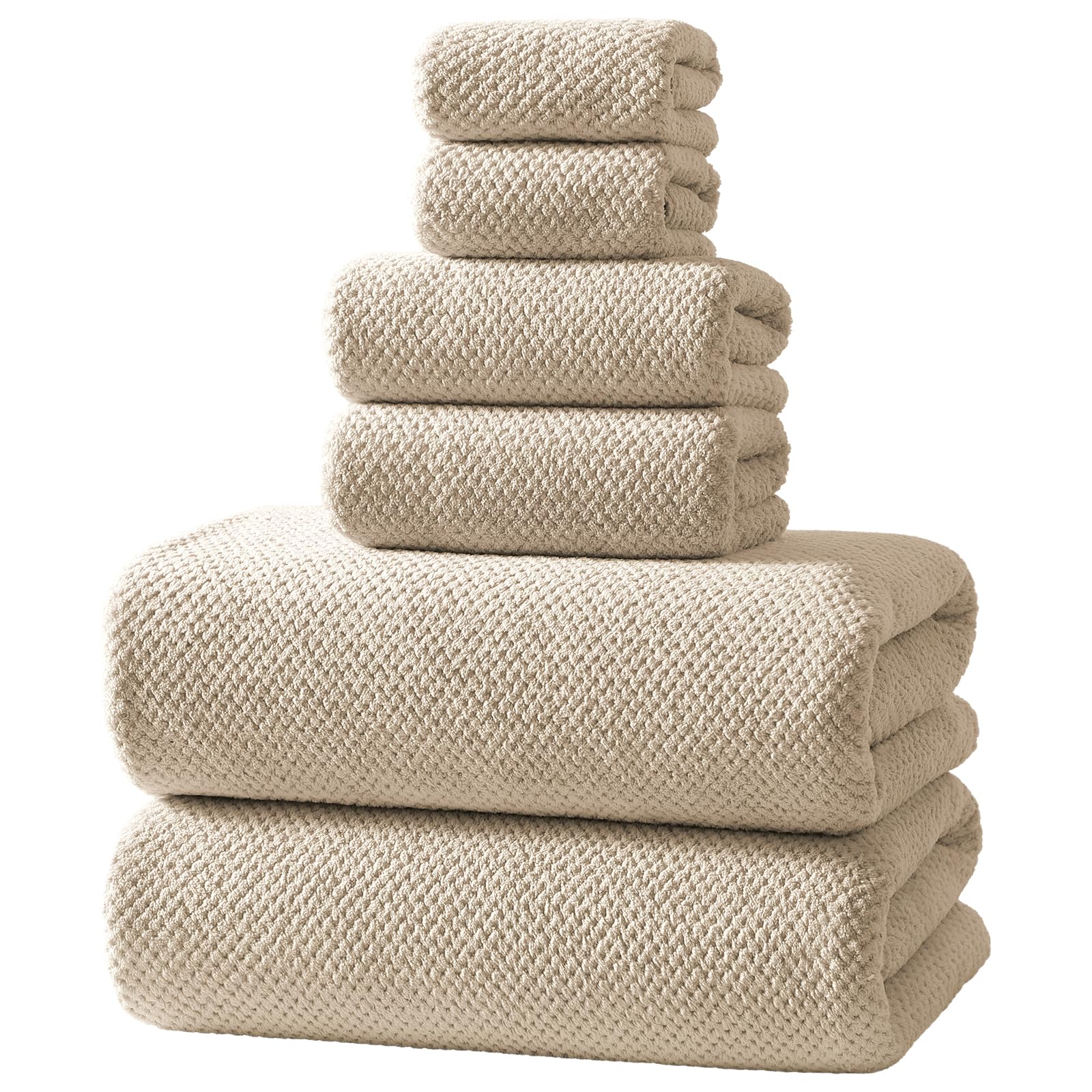REDKISS 6-Piece Bath Towel Set - 2 Washcloths, 2 Hand Towels, 2 Bath Towels | Ultra-Fiber Coral Fleece, Super Absorbent, No Lint & No Fading | Perfect