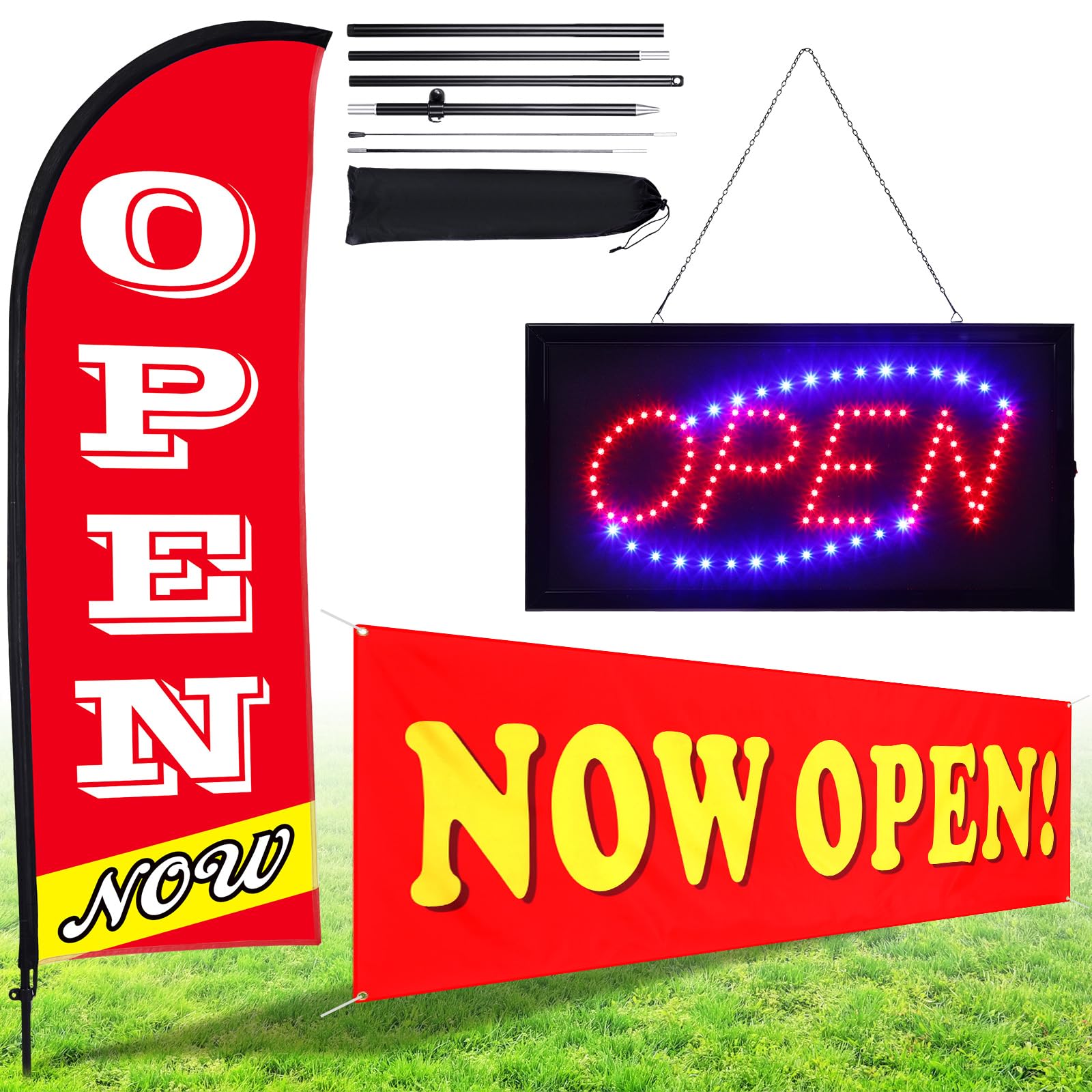 Buryeah Open Signs Set, 1 Pack Open Themed Flag with Pole Kit, 1 Pack ...