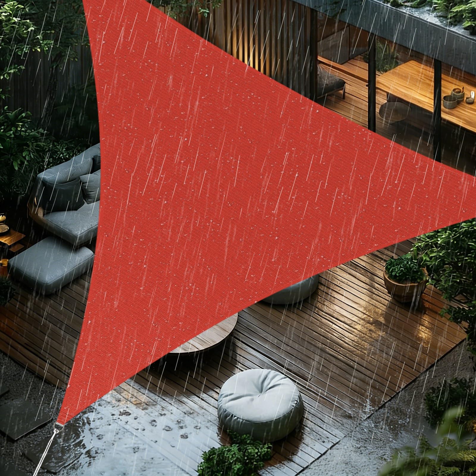 Sun Shade Sail 5x5x7.1m Triangle Waterproof PES Polyester 98% UV Block Sunscreen Awning Canopy for Outdoor Garden Patio Yard Lawn Party, Red — image 1