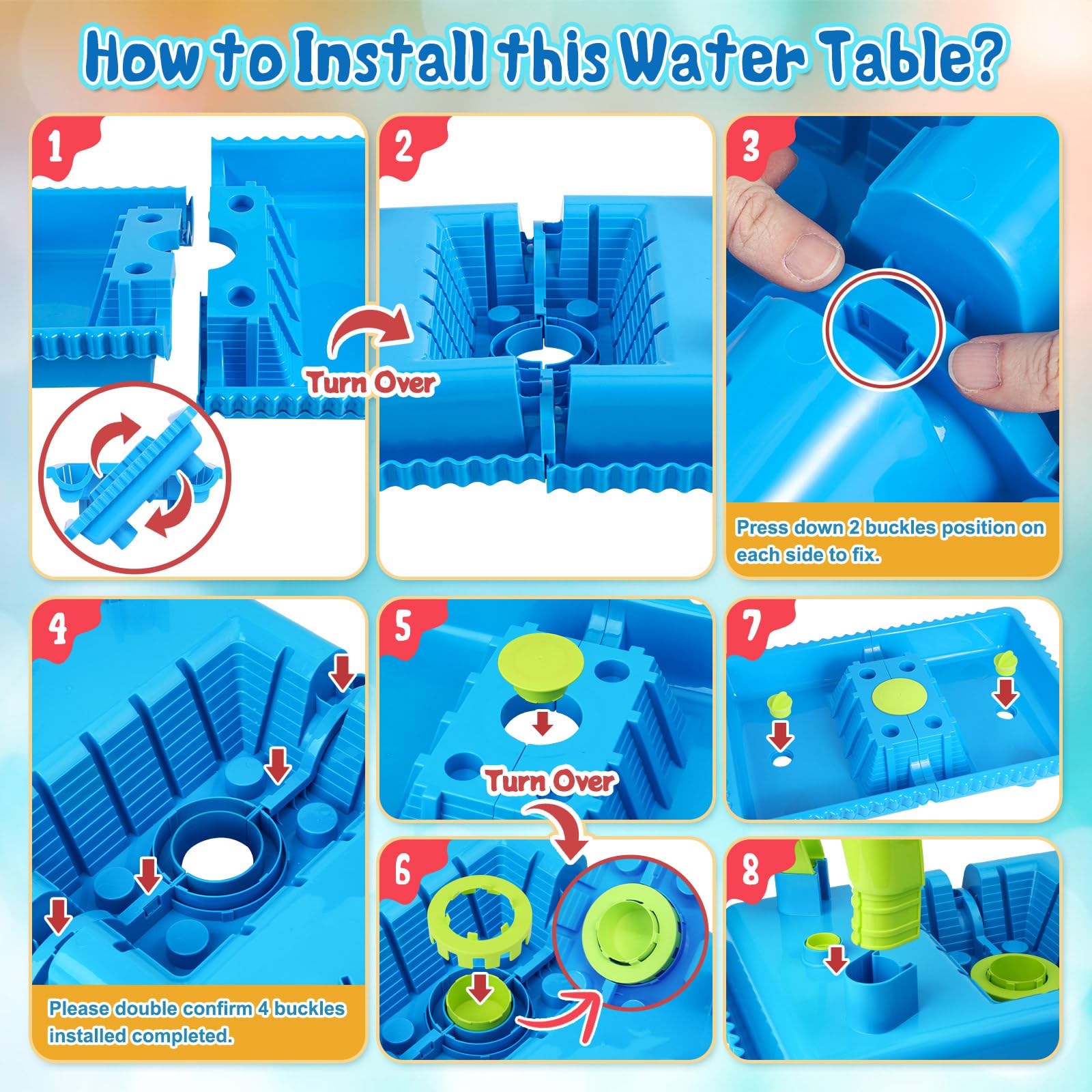 KNASON Wasserspieltisch Kinder Outdoor,2 IN 1 Kinder Sand und Wasserspieltisch mit 37 Teilen Wassertisch Zubehör,Großer Activity Sensory Table Spielzeug auf Hinterhof Strand Sommer für Kinder 3 4 5 8