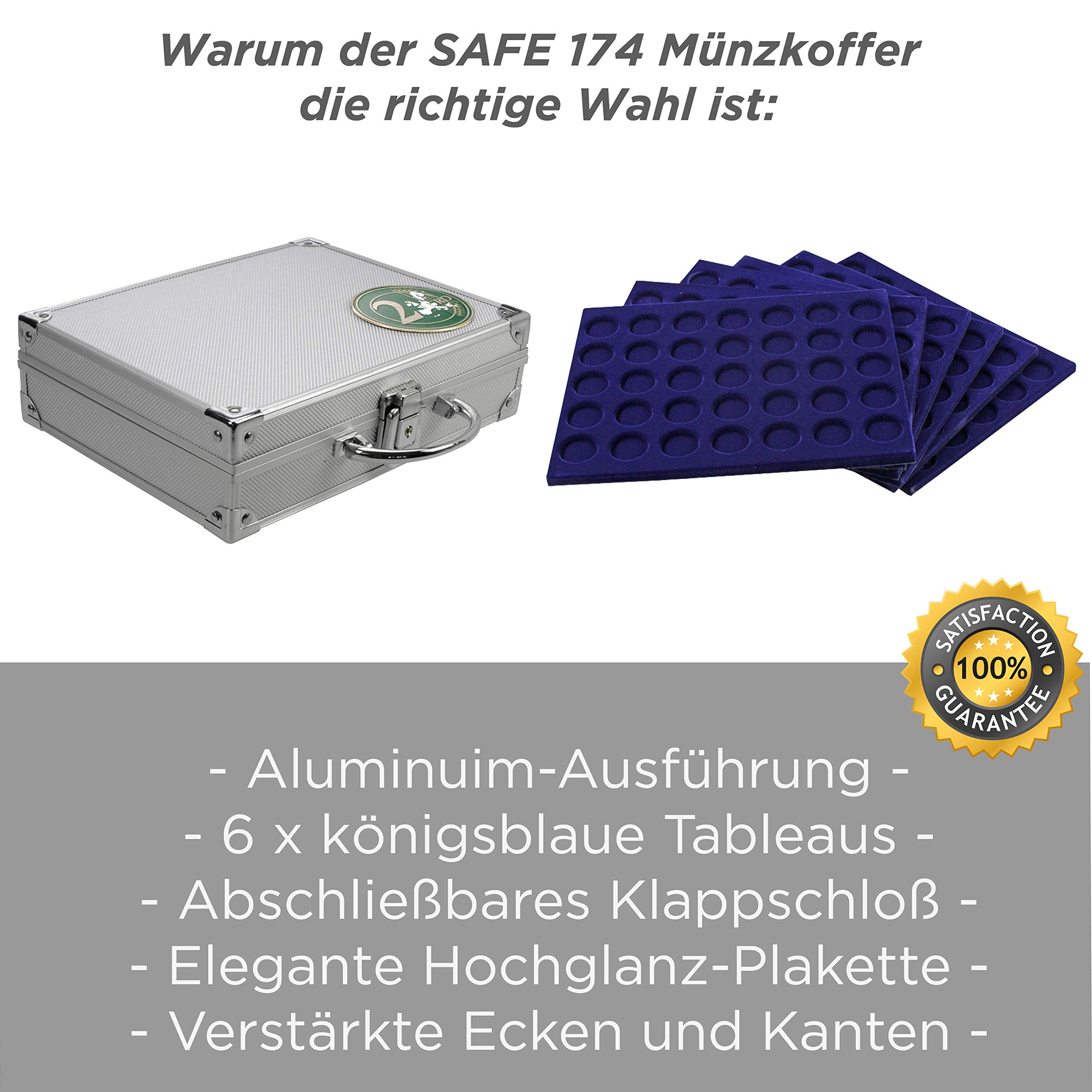 Safe 174 malette numismatique Aluminium avec 6 Plateaux 6326 pour 210 pièces de 26 mm | 21 x 7,8 x 25,6 cm