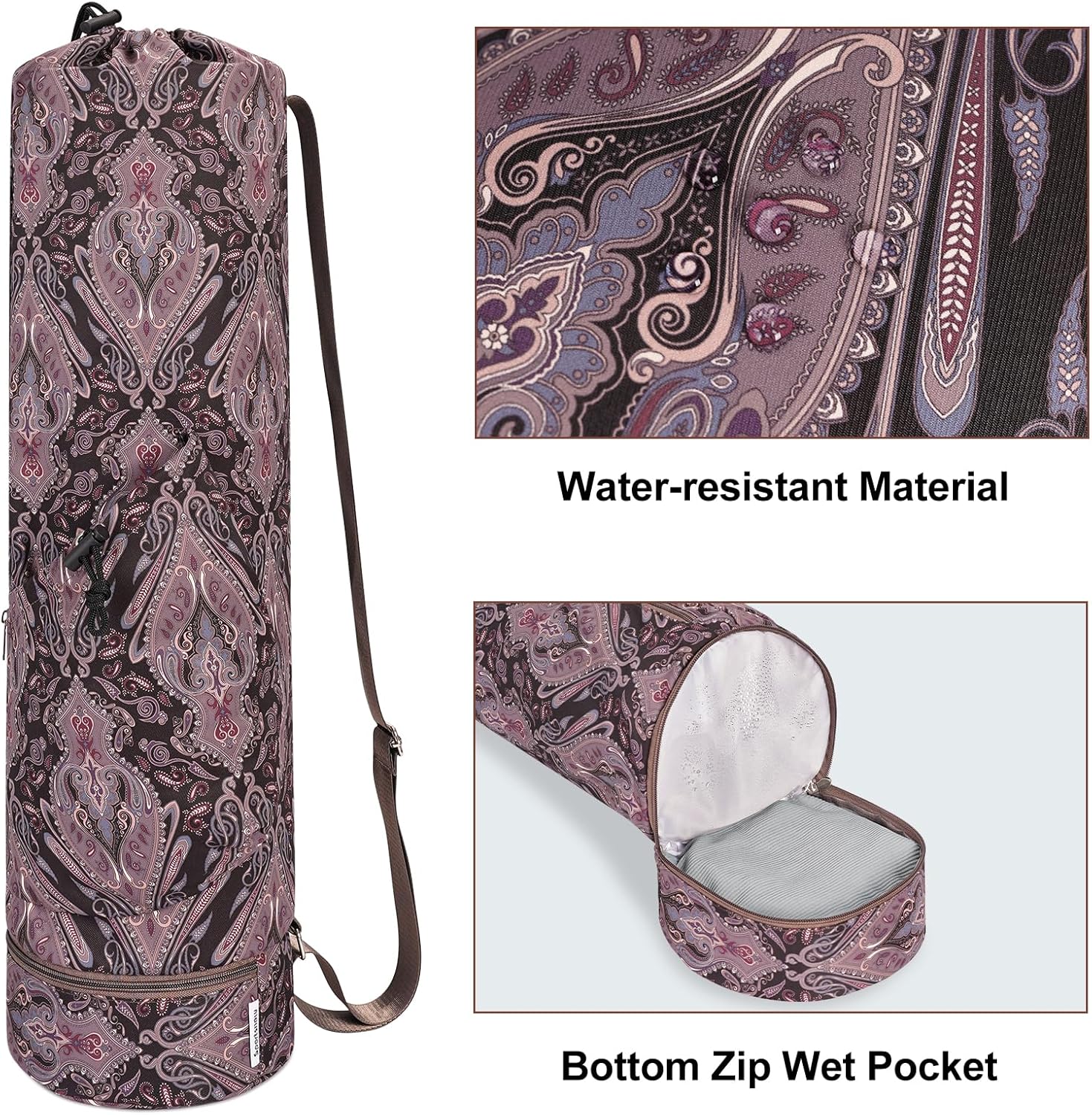 sportsnew Yoga Mat Bag with Water Bottle Pocket and Bottom Wet Pocket, Exercise Yoga Mat Carrier Multi-Functional Storage Bag, Patent pending - Image 2