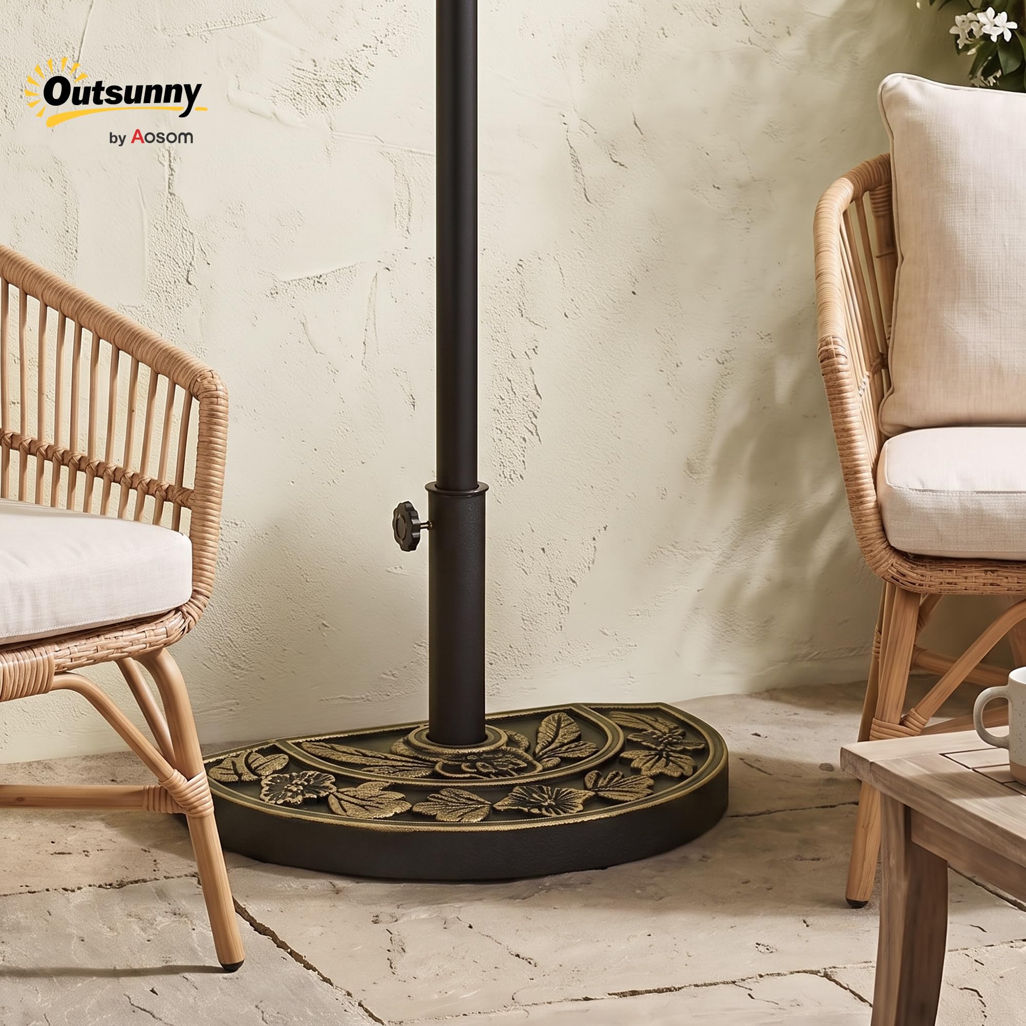 Outsunny Base de Sombrilla Semicírculo Soporte 50x31x32 cm Bronce | Peso 9 kg, para Parasol de Resina, para Poste de Paraguas Ø3,8 cm y Ø4,8 cm, Terraza Patio Jardín Playa