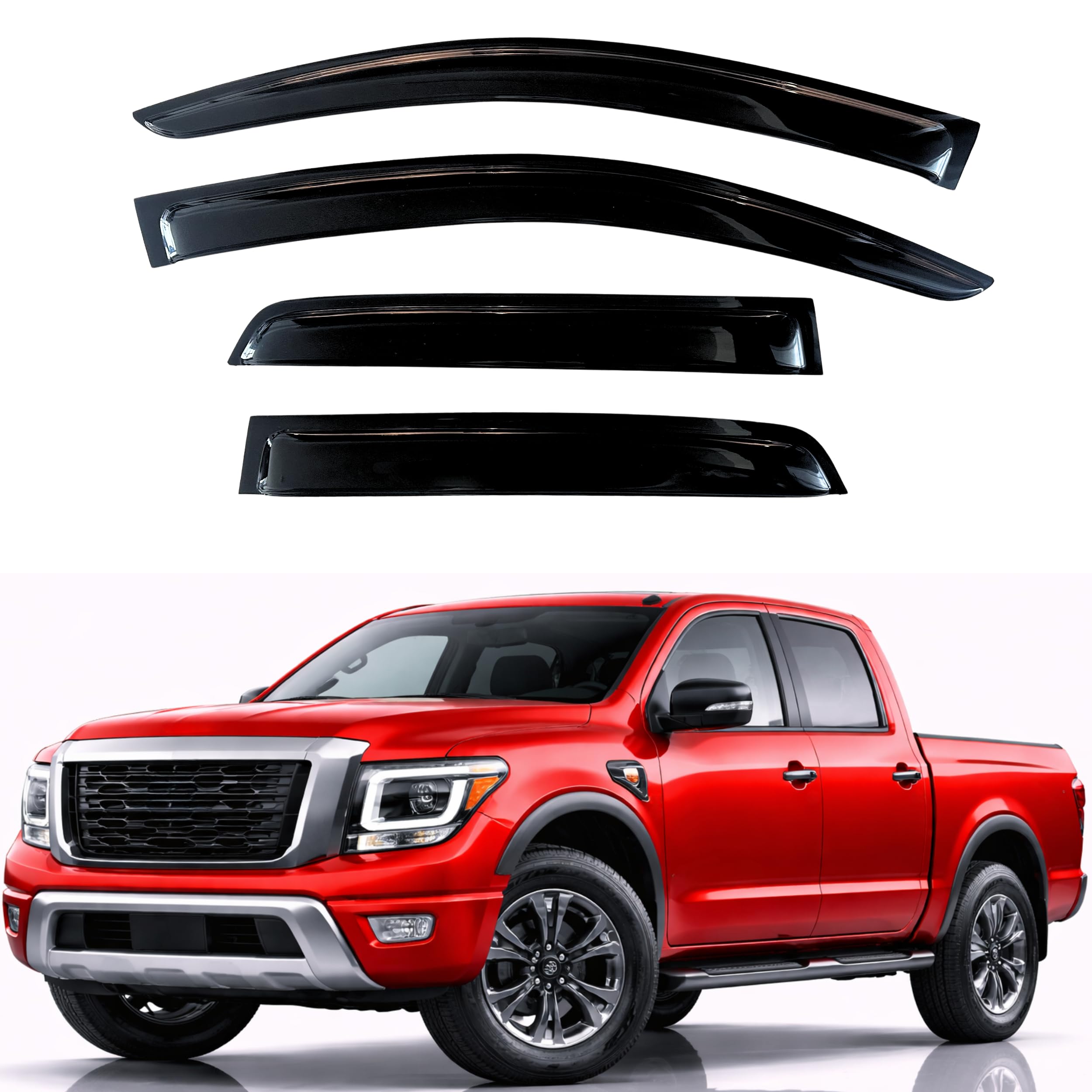 KPY Rain Guards Fit for 2016-2024 Nissan Titan Crew Cab, Out-Channel Window Visors Vent Wind Deflectors 4PC, Truck Accessories for 2017-2024 Nissan Titan XD Crew Cab (Full-Size Cabs)