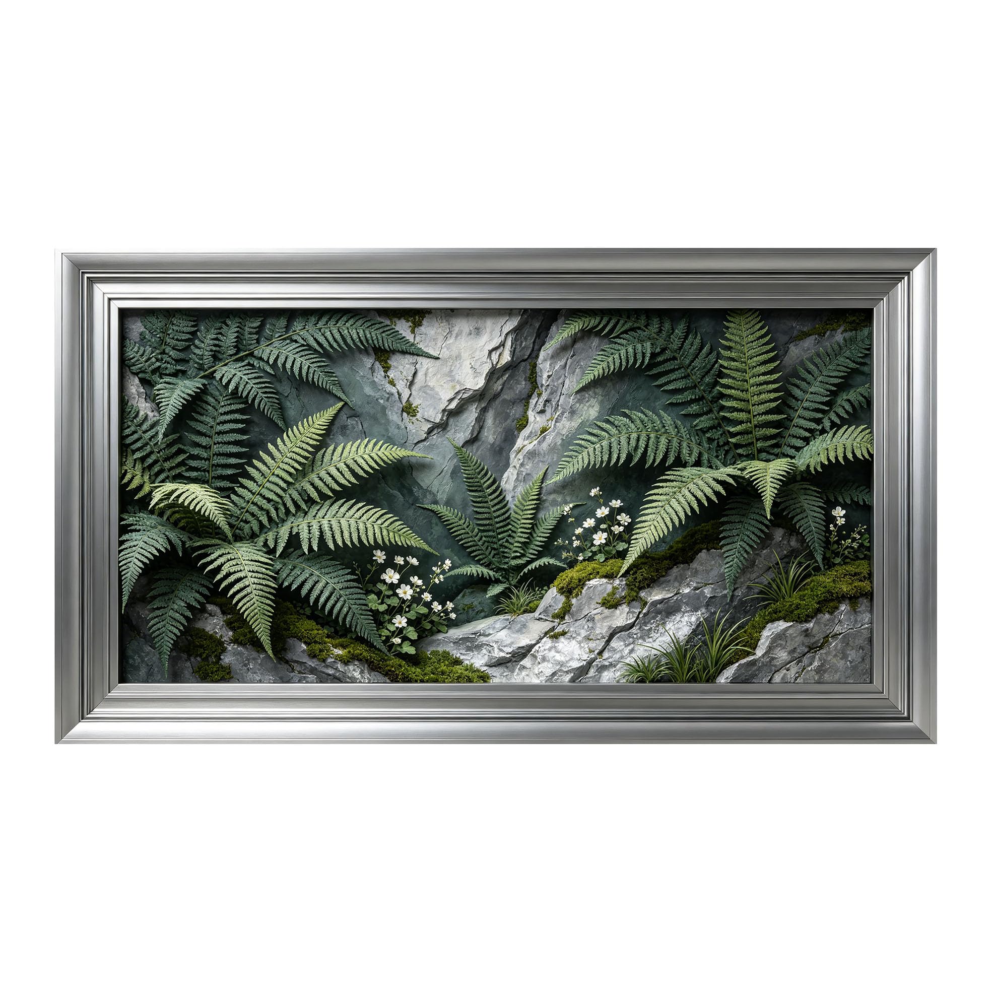 Murasolite 3D Framed Wall Art Botanical Fern Forest Landscape Natural Greenery Textured Style SelfAdhesive Fabric Mural Wall Decor,No Damage to Wall,AntiFall Safe Design for Bedroom Living Room