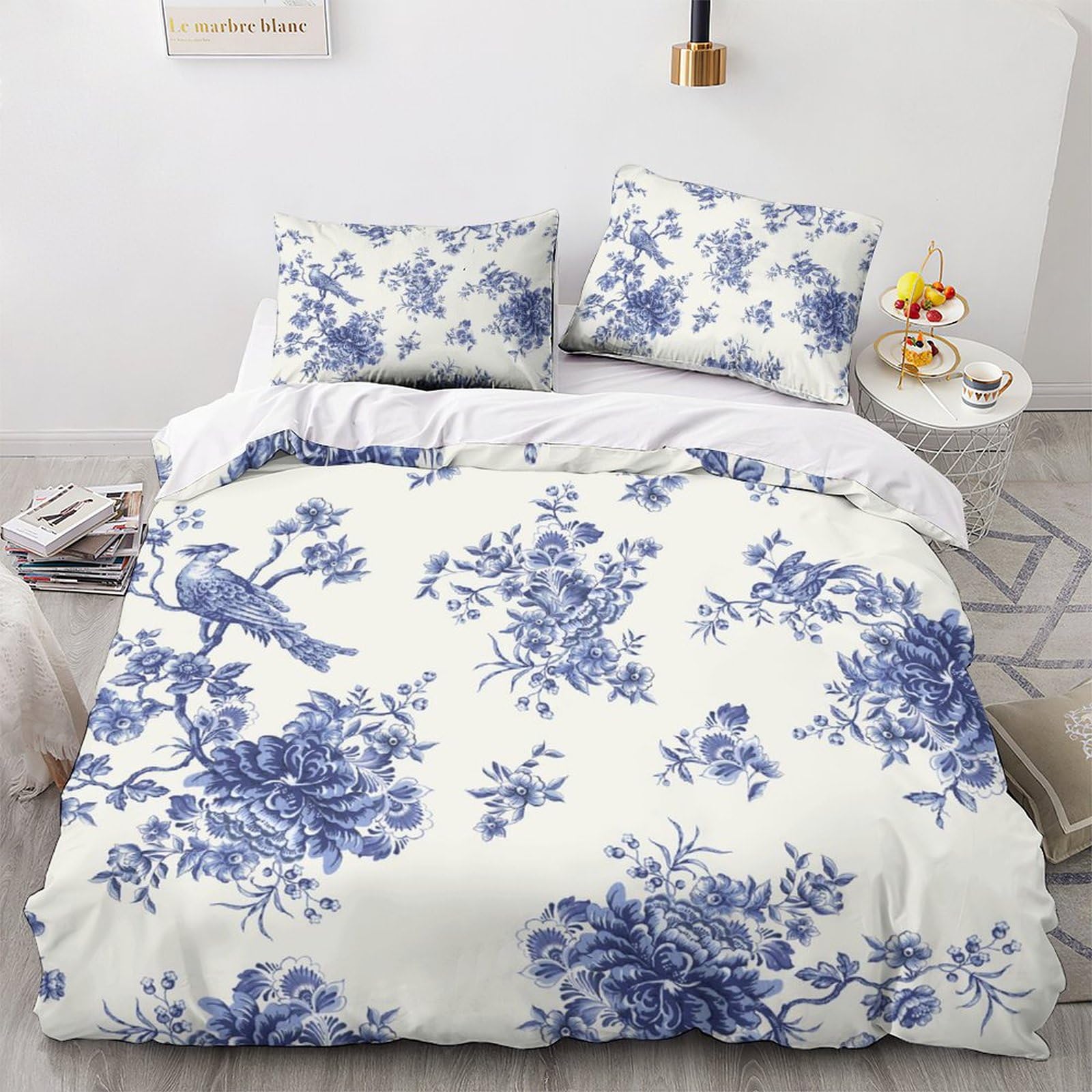 Lently Motif Of Toile De Jouy 3D Printed Duvet Cover Set Brushed Microfibre Soft Quilt Covers Easy Care Hotel Quality Bedding Sets With Pillowcase 3 Piece Set Double（200X200cm）