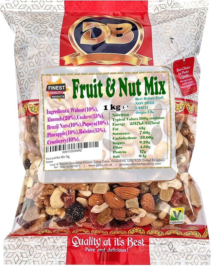 Fruit and Nut Mix 1kg, Premium Quality Unsalted Mixed Nuts and Dried Fruits, Suitable for