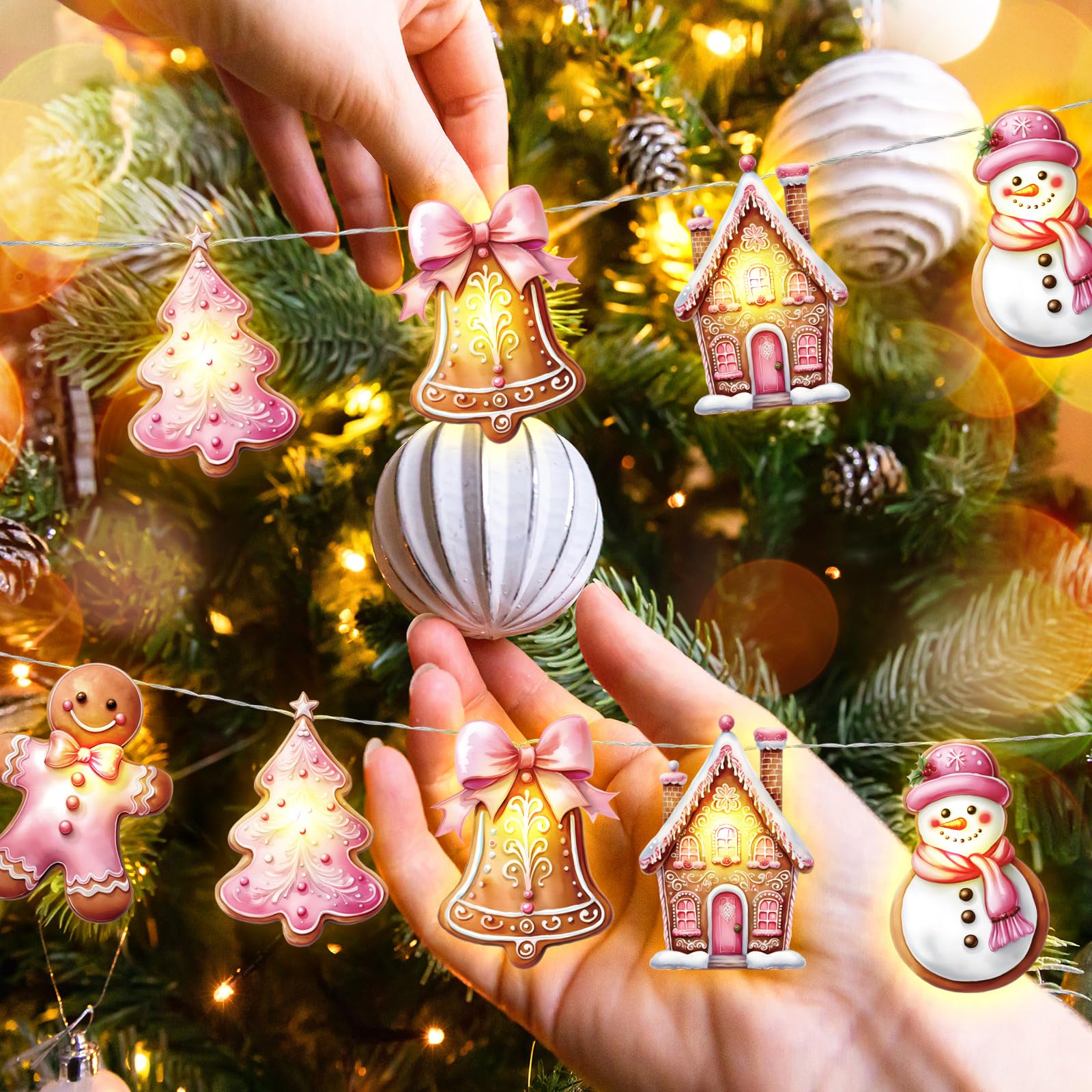 Ganeen Weihnachts-Lichterkette, 20 LEDs, 3 m, niedliche hängende Lichterkette für Weihnachtsbaum, batteriebetrieben, für den Innenbereich, Urlaub, für Weihnachten, Party, Dekorationen, Kaminsims