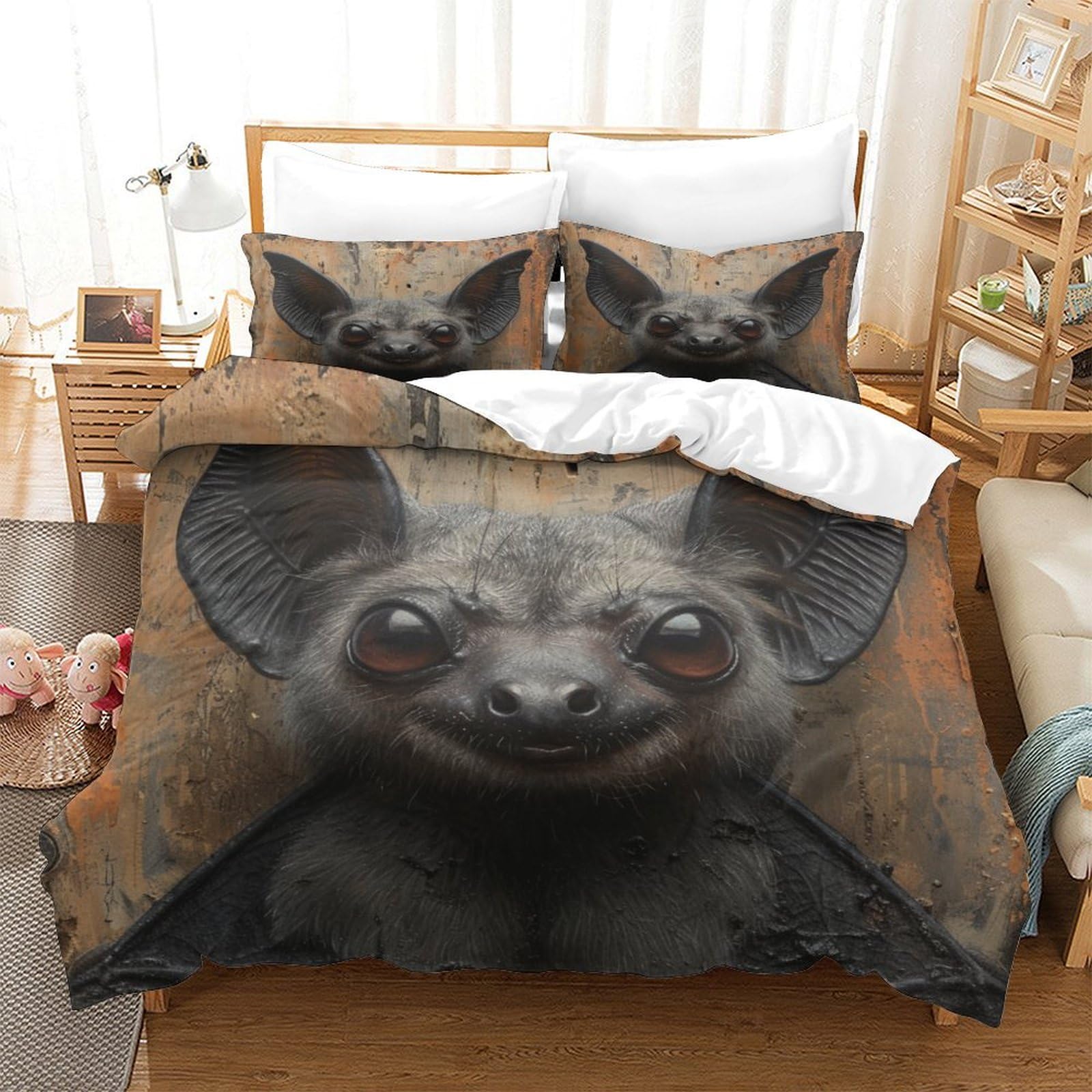 P1S9U7W5Y 3D Printed Bat Animal Duvet Cover Set 3pcs Microfiber Bat Bedding Set SuperKing