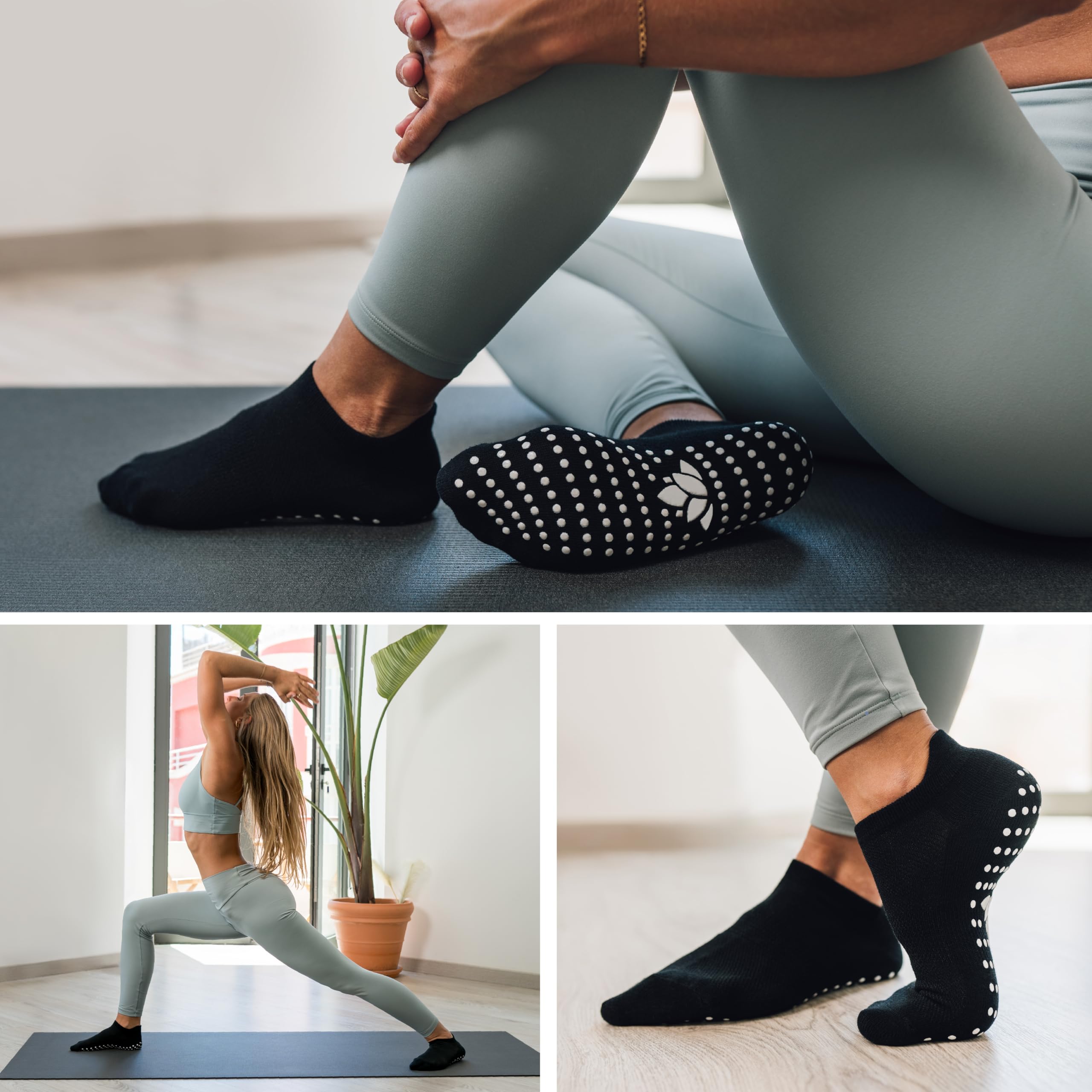 All Things Accessory 3 x Paia di Calze Anti-Scivolo Yoga Pilates Arti Marziali Fitness Danza Barre, Antiscivolo, Calze con Grip Senza Dita Prevenzione Caduta, Sox EU 37-42