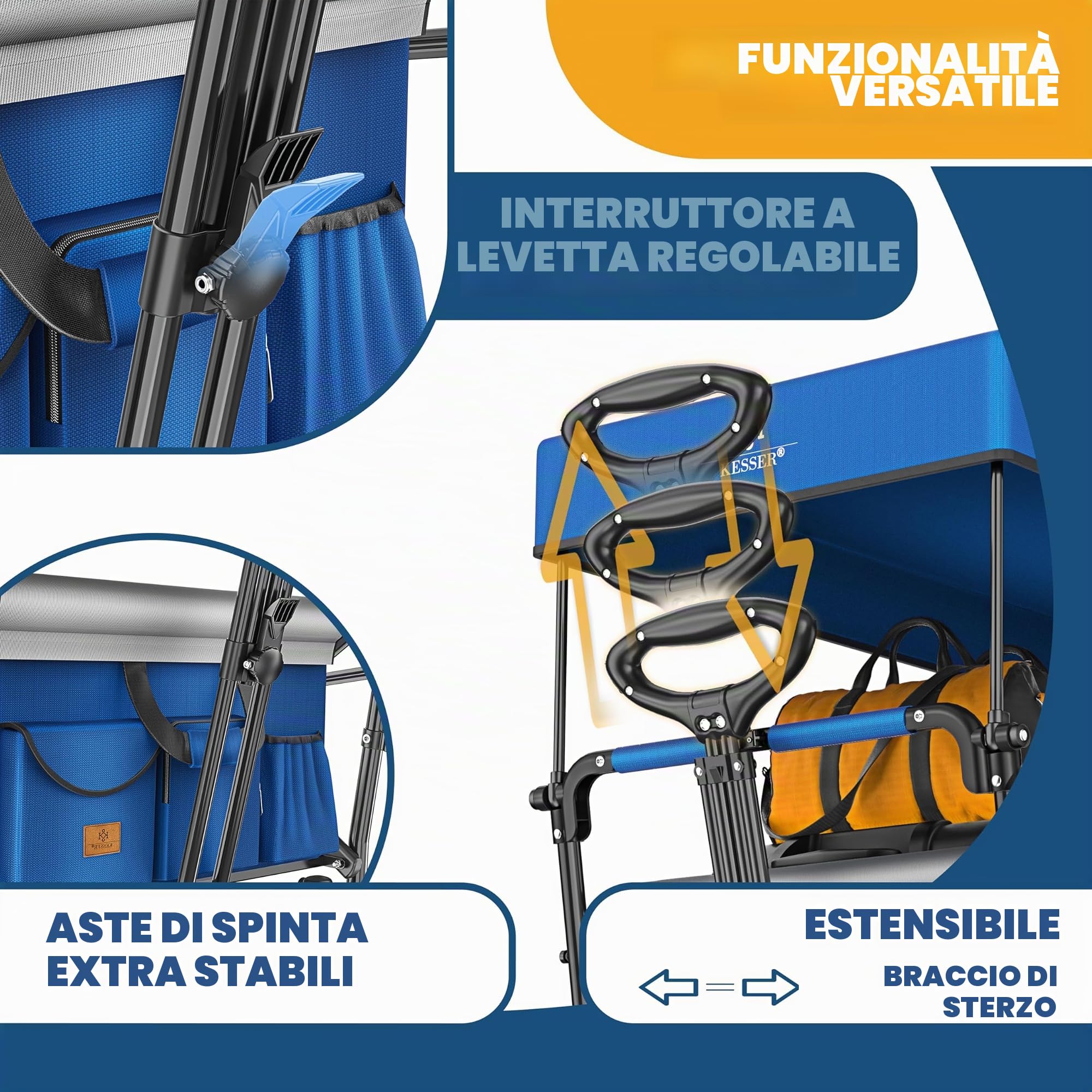 KESSER® GTS-9100 - Carrello pieghevole con tetto, portata fino a 150 kg, ruote in gomma dura, freni anteriore/posteriore, serratura, copertura e protezione da intemperie