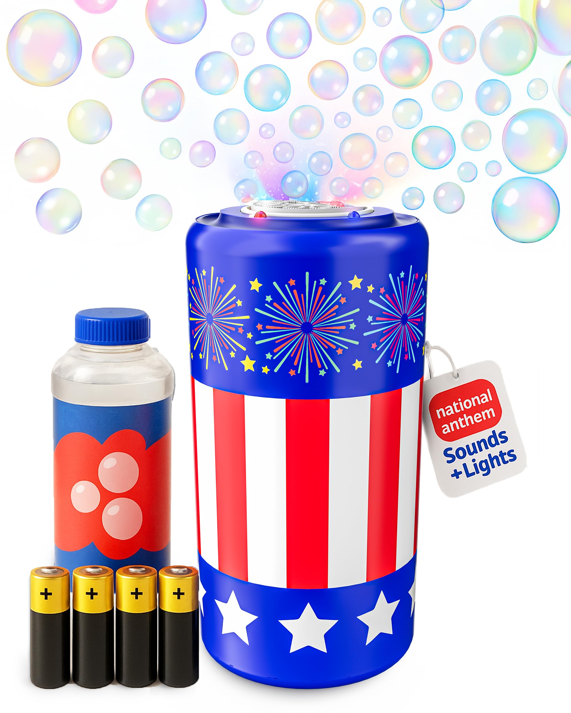 Move2Play USA Themed Bubble Blower | Bubbles Machine | Bubbling Toy Fireworks for Toddlers, Boys and Girls | Indoor & Outdoor | Birthday Party | Summer Fun | 4th of July Essential