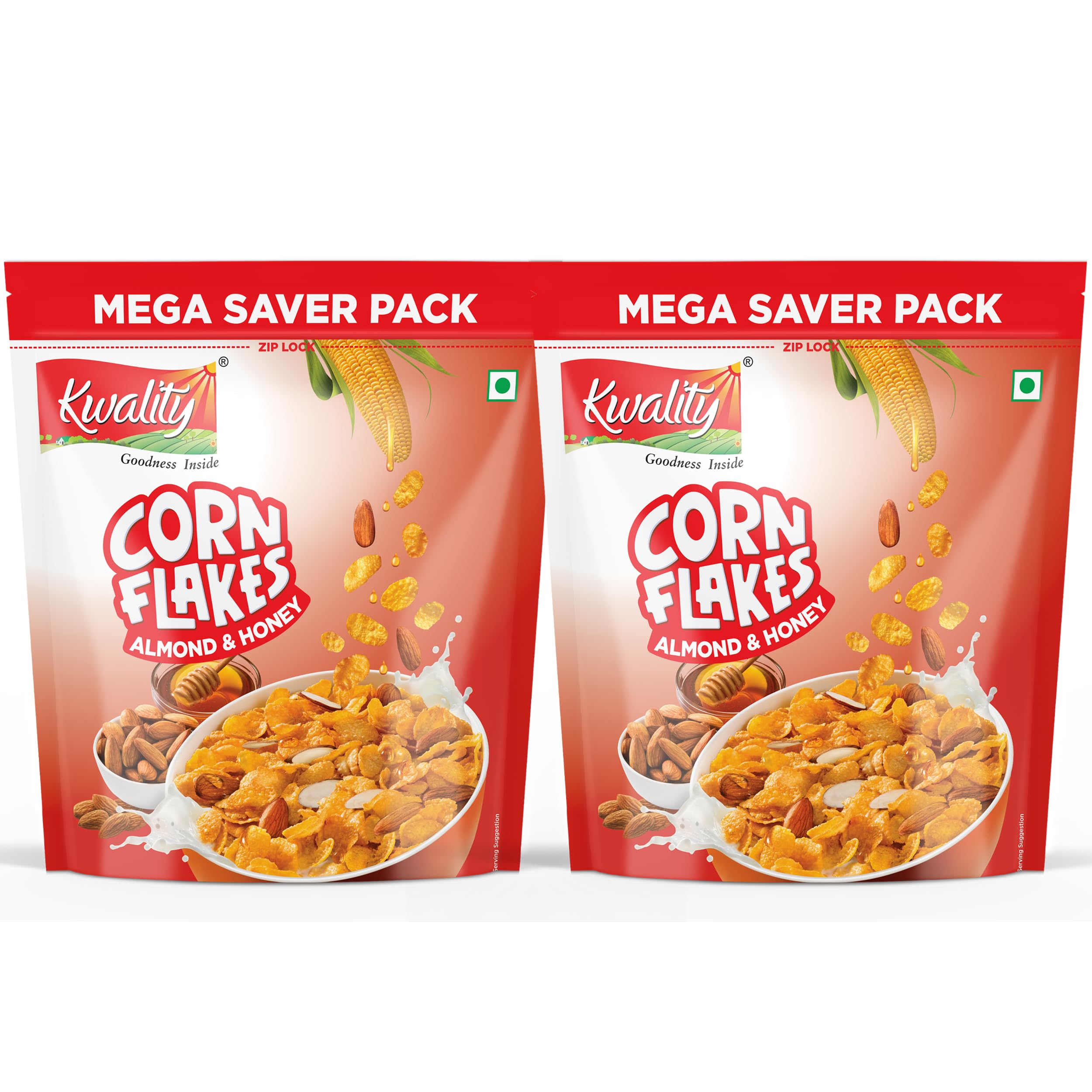 KWALITY Corn Flakes with Almond & Honey - Made with Golden Corns, 99% Fat-Free, No Preservatives or Colors, High in Protein, Zero Cholesterol - Perfect with Mixed Fruits 1Kg x 2 [Pack of 2] (B0BWK34N3V) Amazon Price History, Amazon Price Tracker