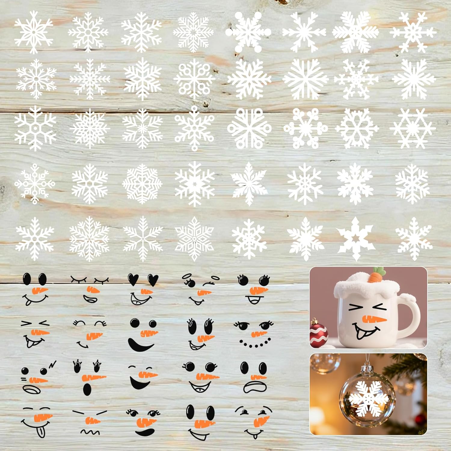 45 Pcs Christmas Face Stickers – Vinyl Transfer Stickers for Crafts, Ornaments, Cups, Jars, and Christmas Balls, Waterproof DIY Face Decals for Holiday Decorations – 2 x 2 in