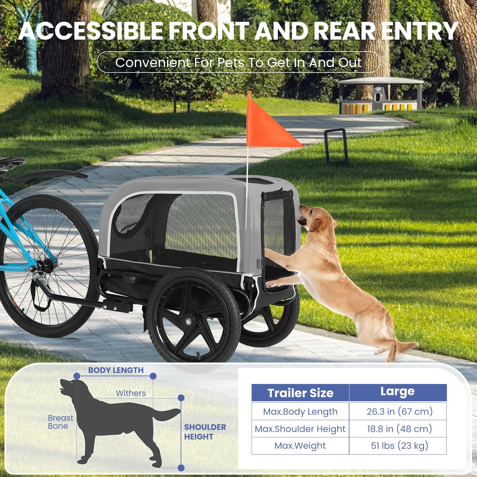 Hundeanhänger für Fahrrad für Kleine und Mittelgroße Hunde - 23kg, Faltbarer Fahrradanhänger Hunde mit Schnellverschluss-Rädern, Ideal für Fahrradtouren und Outdoor-Aktivitäten