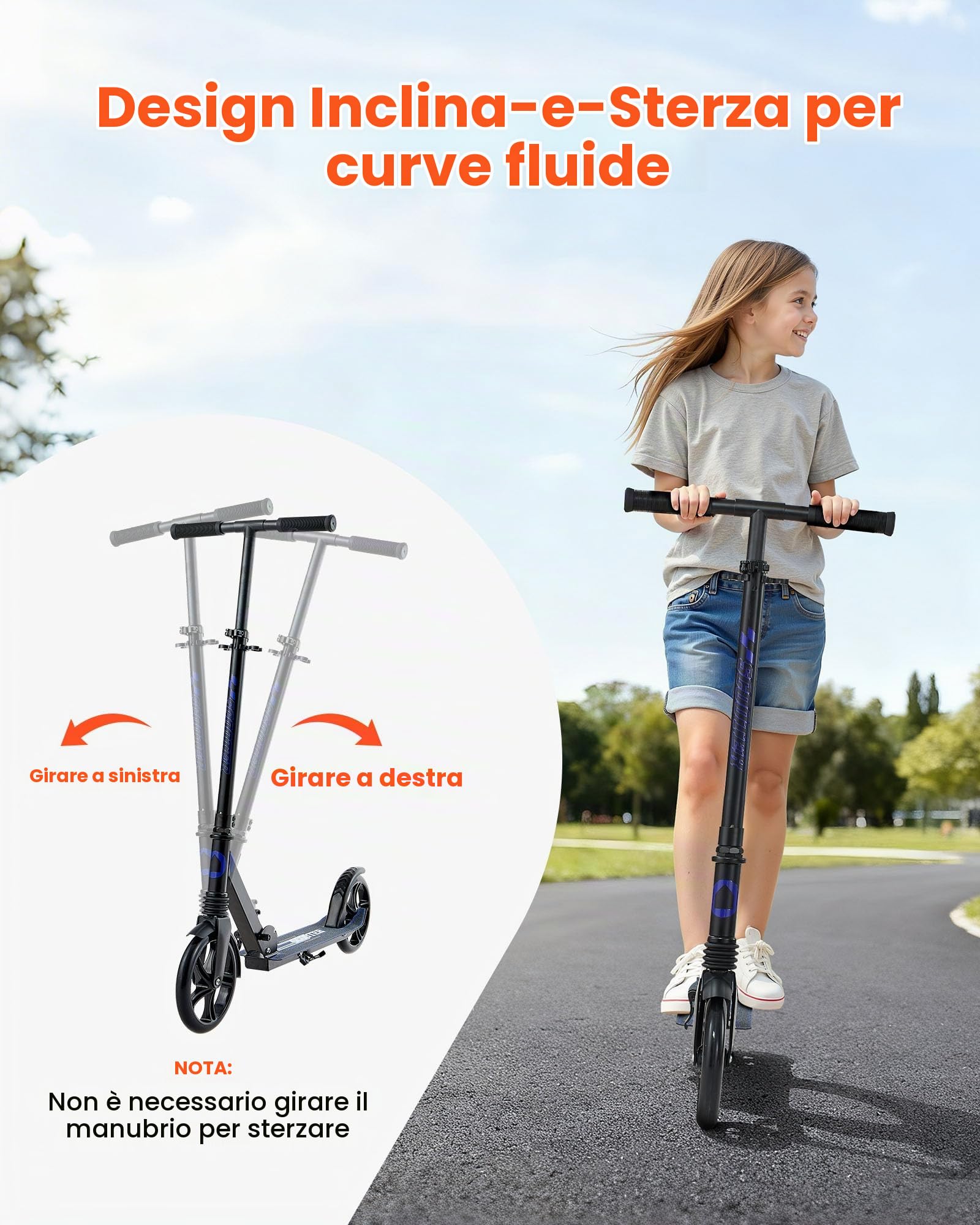 VEVOR Monopattino con 2 Ruote per Bambini da 8 Anni, Monopattino Pieghevole per Mobilità Urbana Carico max. 100kg Altezza Regolabile a 3 Livelli, Pedana Antiscivolo e Freno a Pedale, Nero Viola