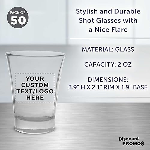 Miniatura 4 de Vasos de chupito personalizados de 2 onzas. Juego de 50, paquete personalizado a granel, ideal para bodas, fiestas, cumpleaños, regalos, transparente