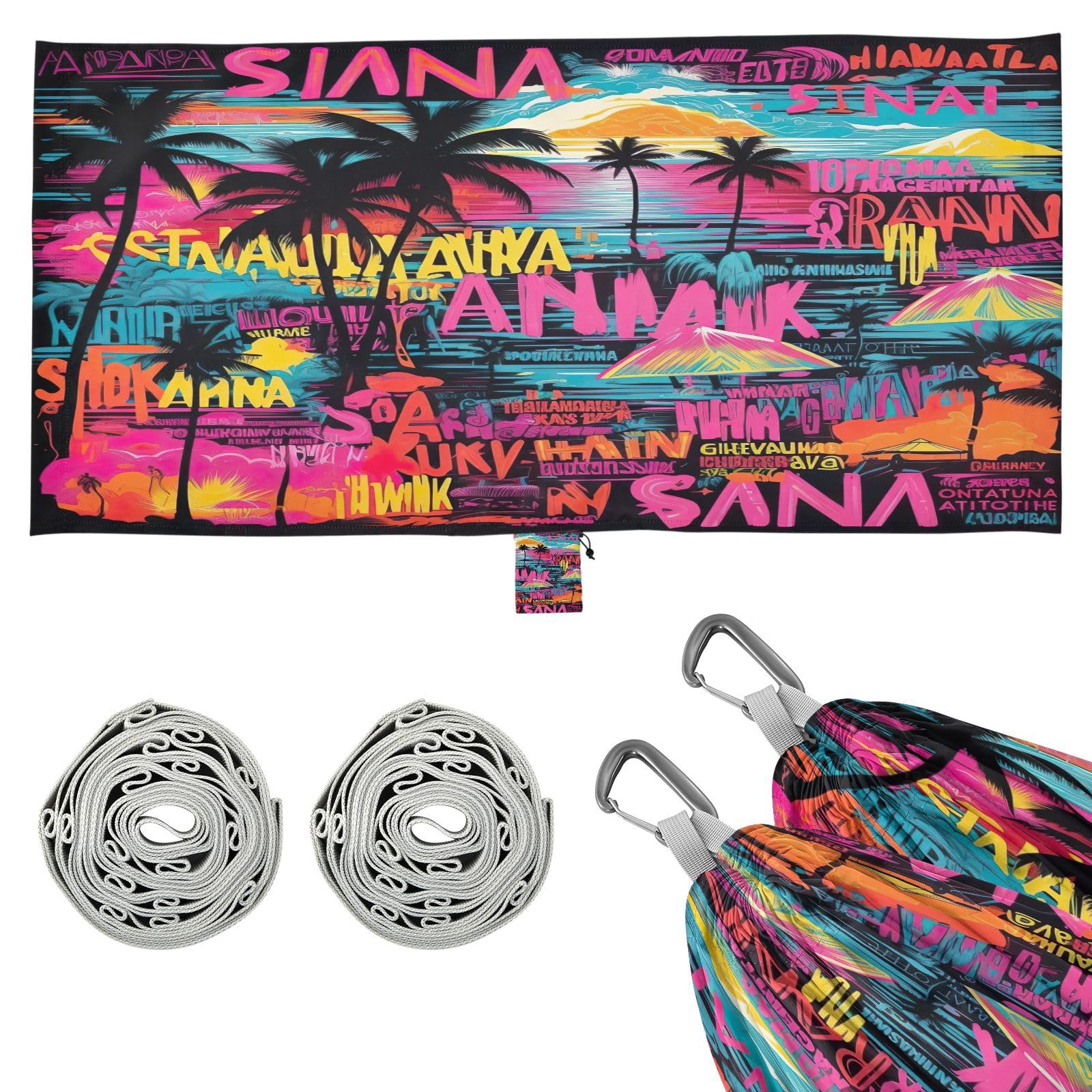 ATTX Tropical Palm Trees Camping Hammock - Lightweight & Portable Hammocks, Heavy Duty 330lbs Capacity for Indoor, Hiking, Backpacking, Travel, Backyard, Beach#492