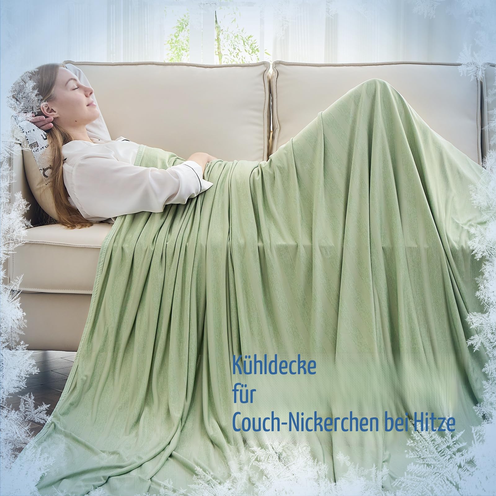 EMME Kühldecke Kühlende Decke, Arc-Chill Q-Max>0,5, 152 x 203 cm, 2 in 1 Doppelseitige Dünne Sommerdecke, Leicht Atmungsaktiv Tagesdecken, Sofa Decken,Bettüberwurf Kuscheldecke,Grün Gestreift