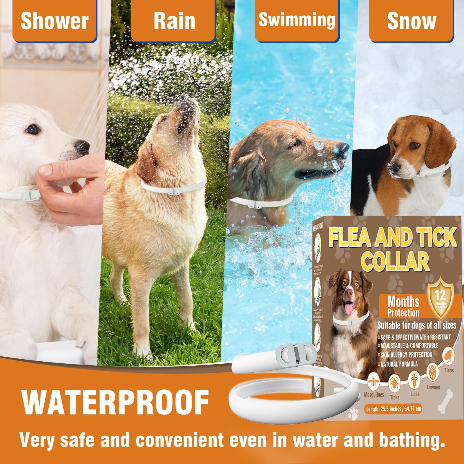 Inpumo Collar Antiparasitario para Perros, Collar Antipulgas y Garrapatas, Apto para Todos los Tamaños, Fórmula Natural Segura, Material Impermeable, Dura 12 Meses (1 Pack) - 5