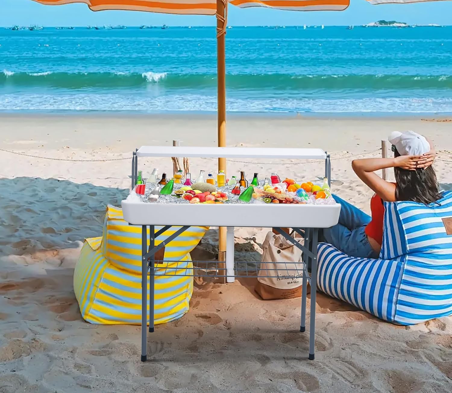 Cooler Table, Ice Table, Ice Tables for Party with Drain, Drink Tables for ice, Party Cooler with Detachable Skirt