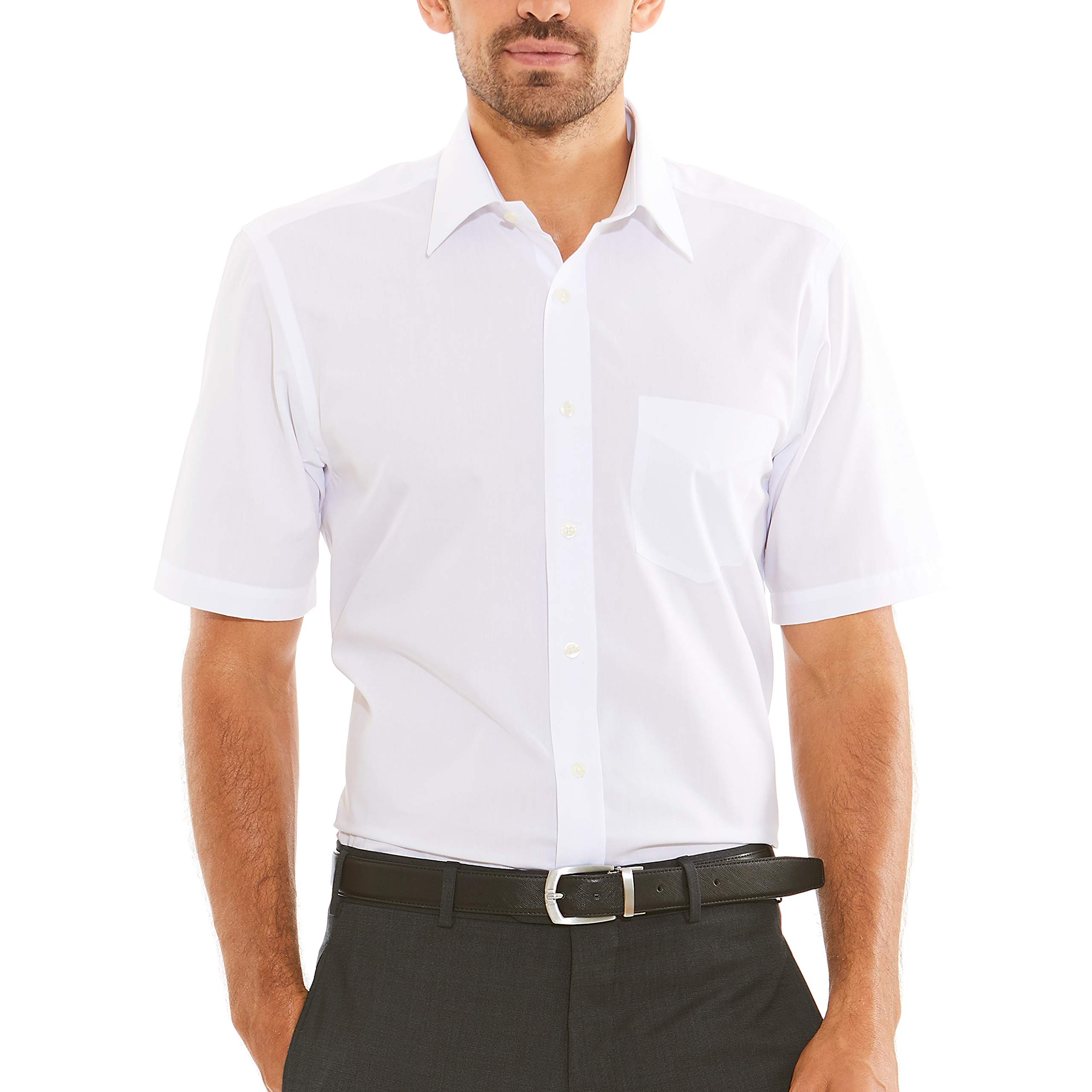 THE SAVILE ROW COMPANY LONDONMen's Classic Fit 100% Cotton Poplin Short Sleeve Formal Shirt