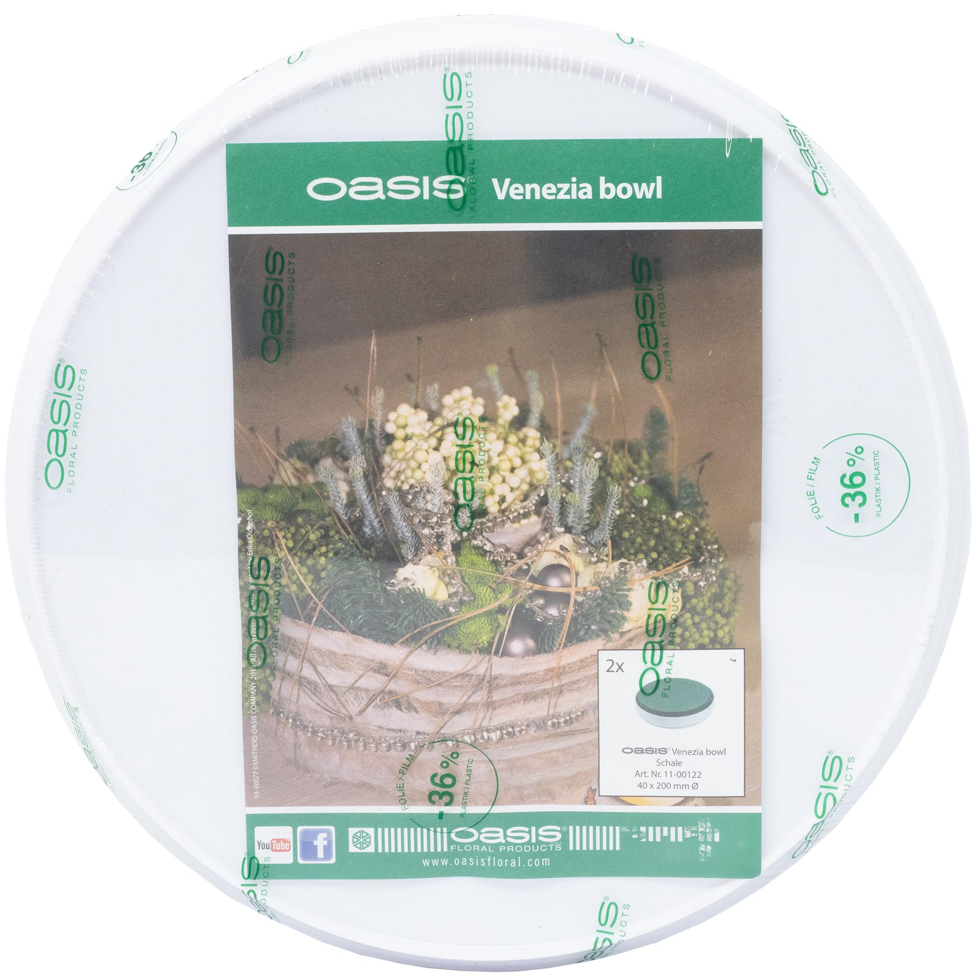 Flowerbox Oasis® Venezia – Ciotola Portafiori In Plastica Con Schiuma – Ø25cm X H6cm – Bianco - 3
