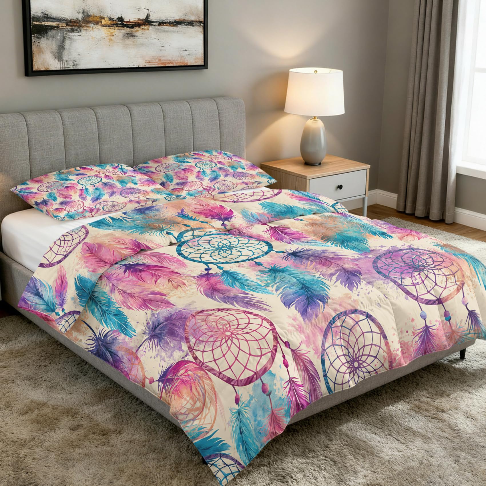 Generisch Traumfänger Bettdecke 135x200 4 Jahreszeiten, Ohne Bezug | Bohemian Dreamcatcher Motiv Wende Steppdecke, Schlafzimmer Deko, 1 Kissenbezug 80x80, Geschenke, Superweich