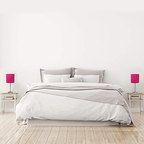 Miniatura 6 de Simple Designs LC2001-PNK-2PK - Juego de lámparas de mesa de acero cepillado con salida de carga y pantallas de tela rosa, juego de 2 unidades