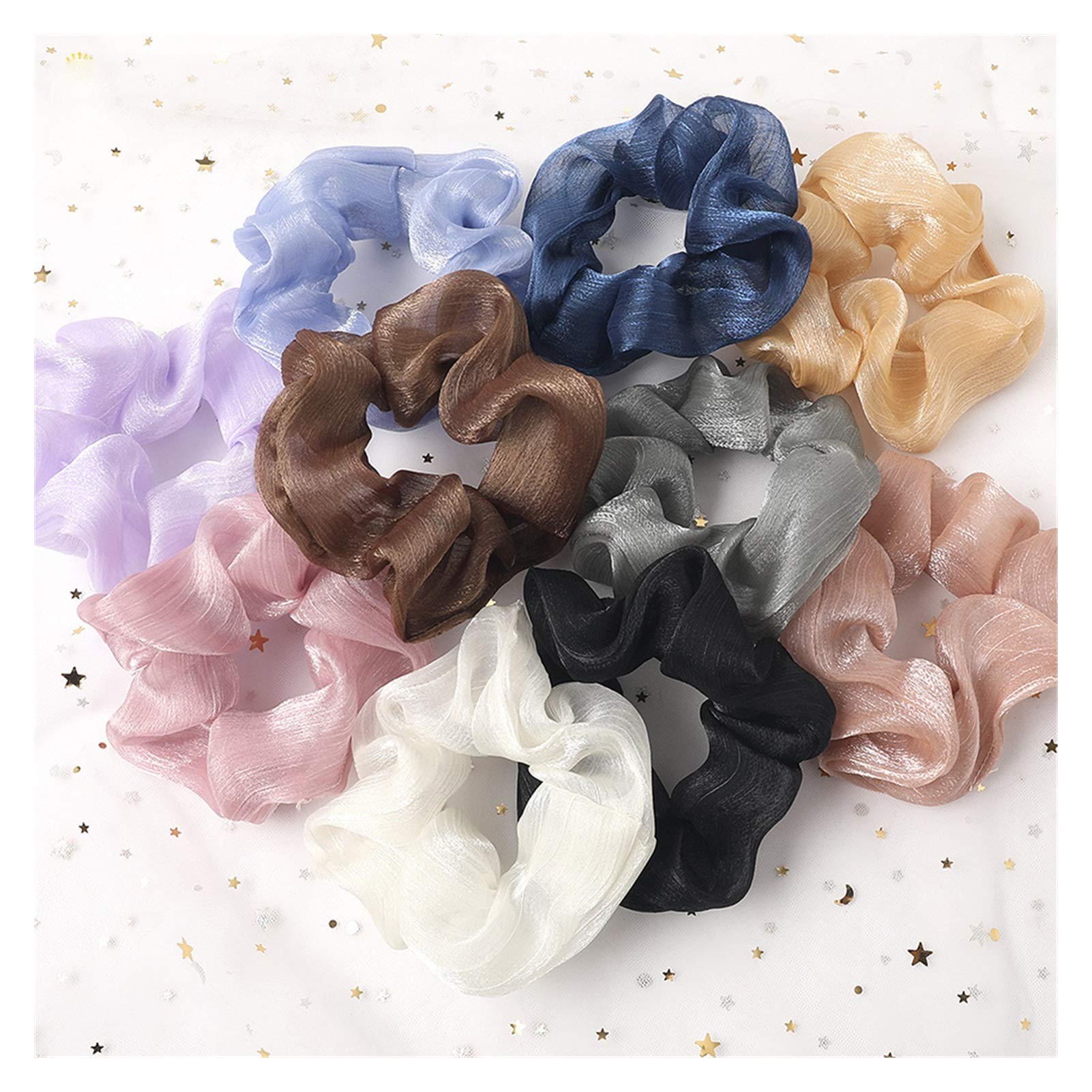 Cuerda para el cabello Color sólido Gasa Malla Scrunchie Lazos para el cabello Mujer Niña Tela elástica transparente Bandas de goma Cuerda para el cabello Accesorios para el cabello (Color : Brown S