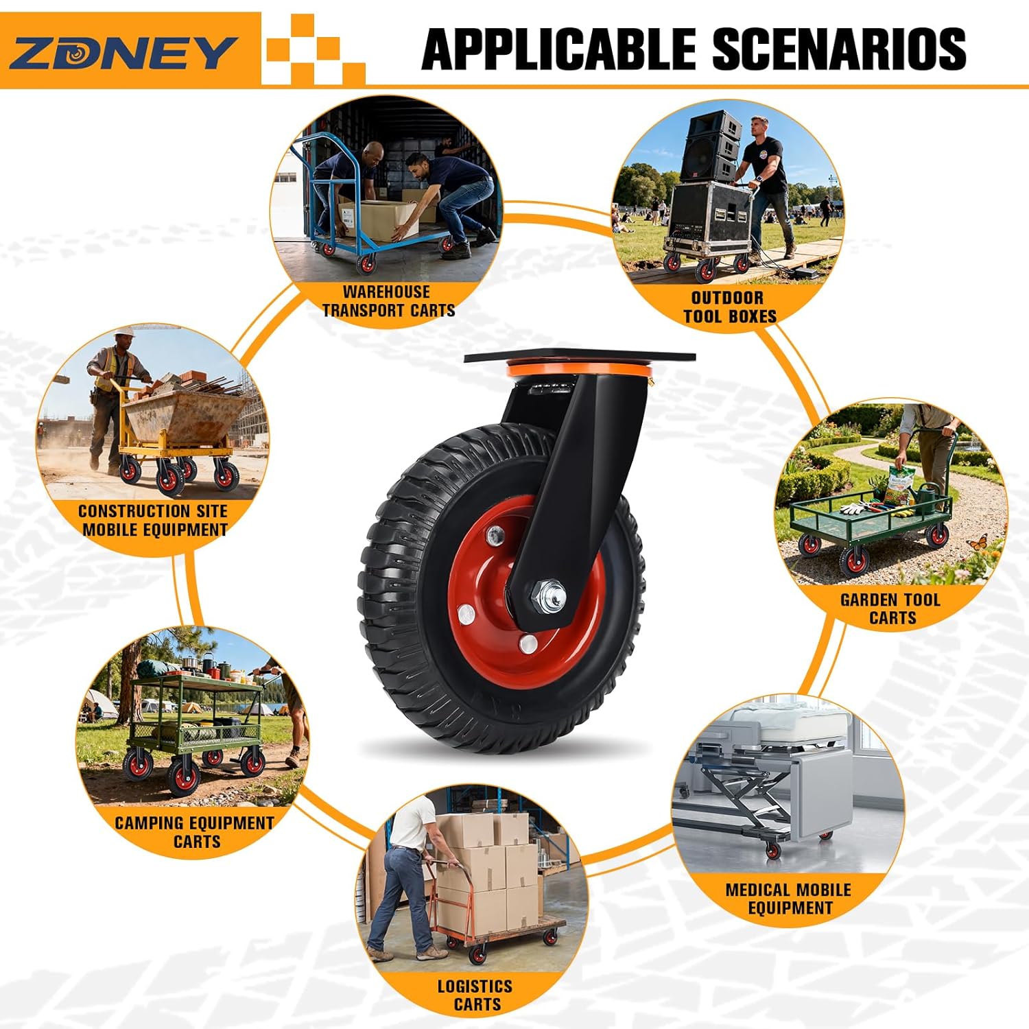 8"x2" Heavy Duty Casters Set of 2, 3600LBS Capacity Solid Rubber Wheels(Knobby Tread), Workbench, Dolly, Cart, Trolley, Wagon, Toolbox & Chicken Coop (2 Swivel)