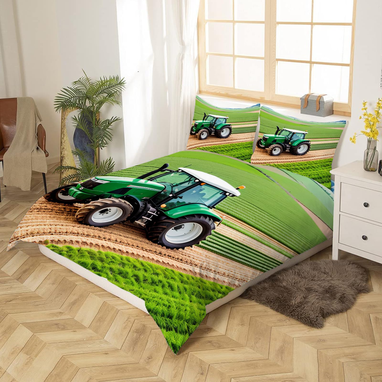 3D Traktor Kinder Bettwäsche 220x240 Ländlich Weiche Microfaser Bettwäsche-Sets Bettbezug mit Reißverschluss und 2 Kissenbezug 80x80 cm